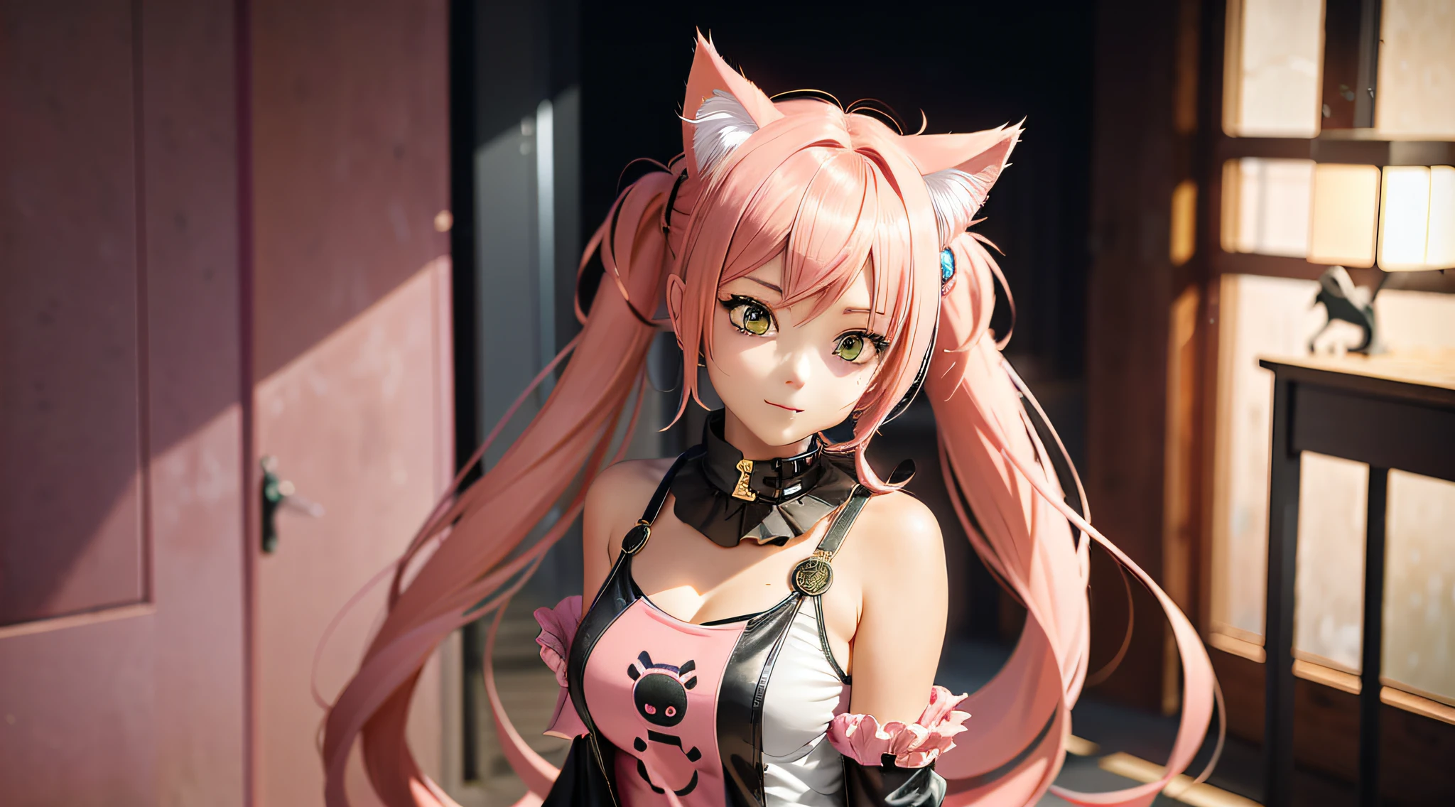 Anime - Girl with pink hair and cat ears posing for photo posing, Very beautiful anime cat girl, beautiful anime catgirl, Attractive cat girl, anime girl with cat ears, anime catgirl, pink twintail hair and cyan eyes, anime cat, Cat girl, beautiful young catgirl, cute anime catgirl, Realistic anime 3 D style