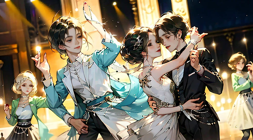 Four pairs of young people dance a gorgeous waltz on stage
