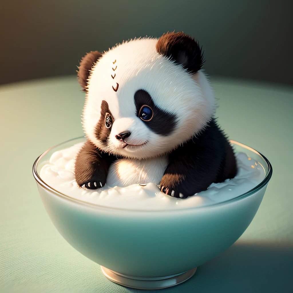 4K HD quality,Exquisite scene details,Cute baby fat panda,Drink milk