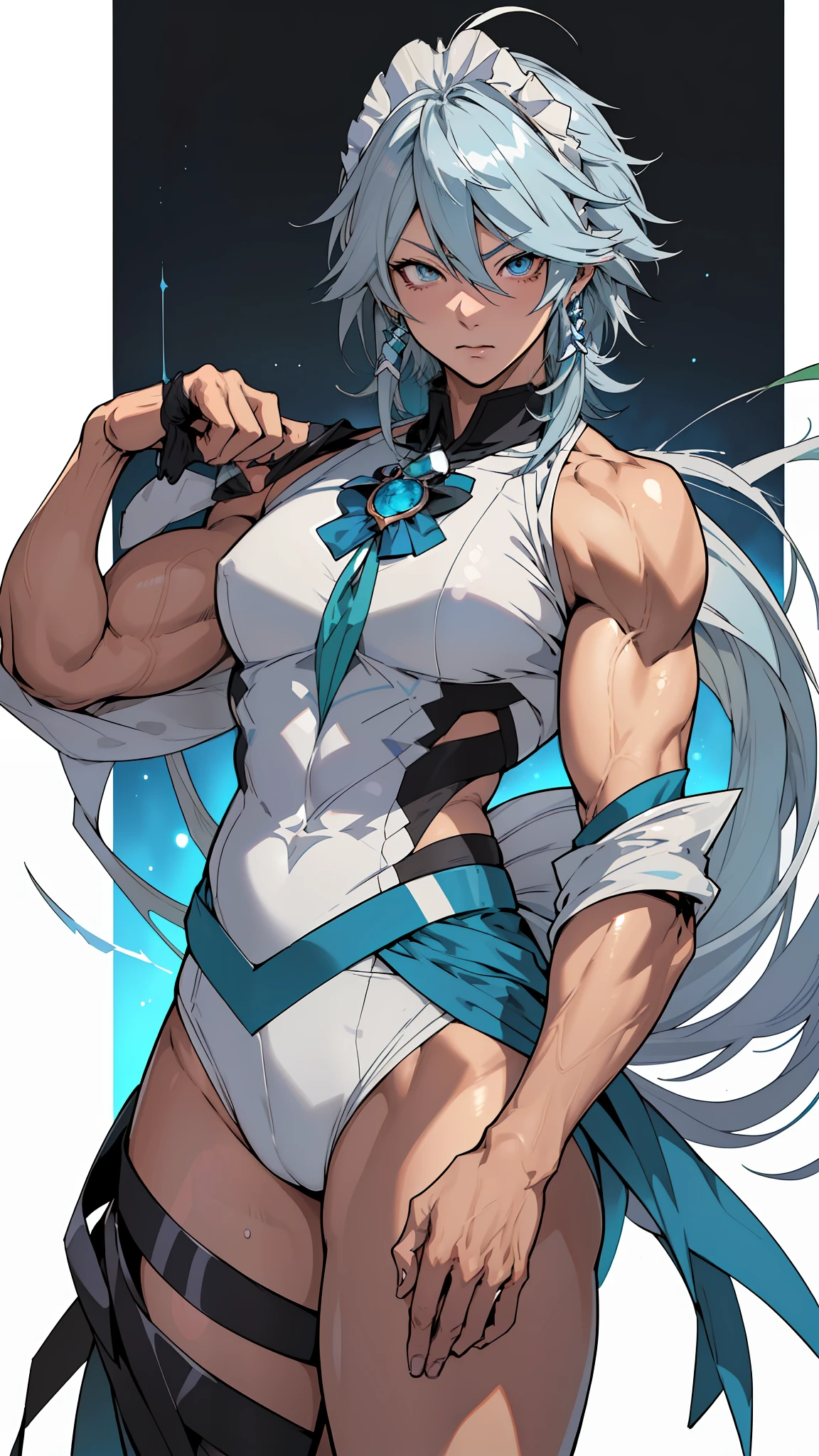 (anime) . Female (woman ((Sakuya Izayoi))), blue eyes, silver hair, in the space  . (Masterpiece: 1.8), (64k quality), (final fantasy artwork concept), detailed (manga eyes + hair + clothes + body + face + colors + shoulders + eyes (globular + transparent + liquid) + (sharper drawings) + (shiny jewelry) + (clothes folds) + (rounded eyes) + (consistent clothes) + (clothing features) + (eyes line), better (colorful + (coarser line) + (black line) + finishing . [Drawing] (Anime (Manga (Comics))) + (Coarse Line: 1.8) + (Black Line: 1.8) + (Color: 1.8) + (Clean: 1.8) + (Contrast: 1.8) + (Black Outline: 1.8) + (adjusted colors: 1.8) + (shadow set: 1.8) + (manga eyes: 1.8) + ((muscle: 1.8)) + ((bodybuilder: 1.8)), ((made homogeneous: 1.3))