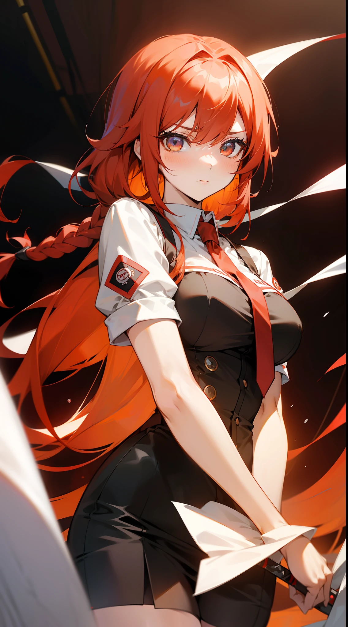 Anime girl with red hair and tie,Qi bangs and a twisted braid, kurisu makise steins gate anime, akane owari danganronpa, seductive anime girls, rias gremory, from girls frontline, gapmoe yandere, female anime character, Fine details. Girl Front, Badass anime 8 K, Female action anime girl