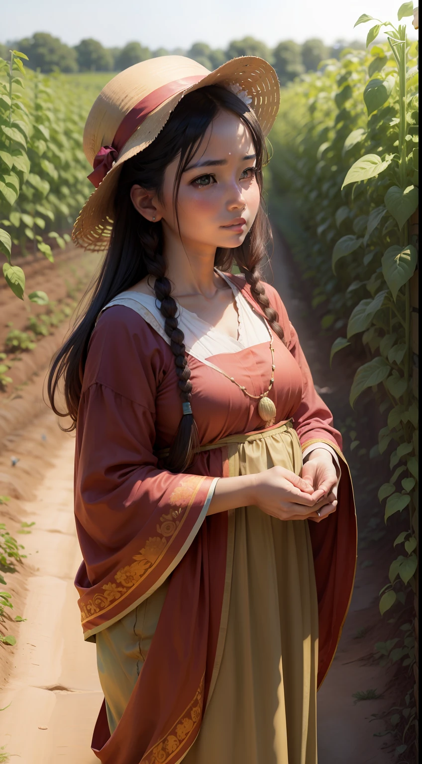A scene of a very beautiful village lady in my tomato plantation.