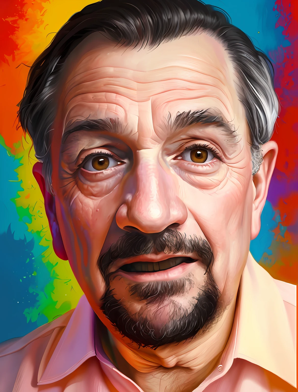 Homem com um olhar surpreso no rosto, arte digital. foto realista, #1 pintura digital de todos os tempos, # 1 pintura digital de todos os tempos, retrato de ultra realista, foto retrato realista, pintura digital dos desenhos animados, ultra realistic illustration, retrato realista da foto, Directed by: Ludwik Konarzewski, Retrato de esconder a dor Harold, pintado digitalmente