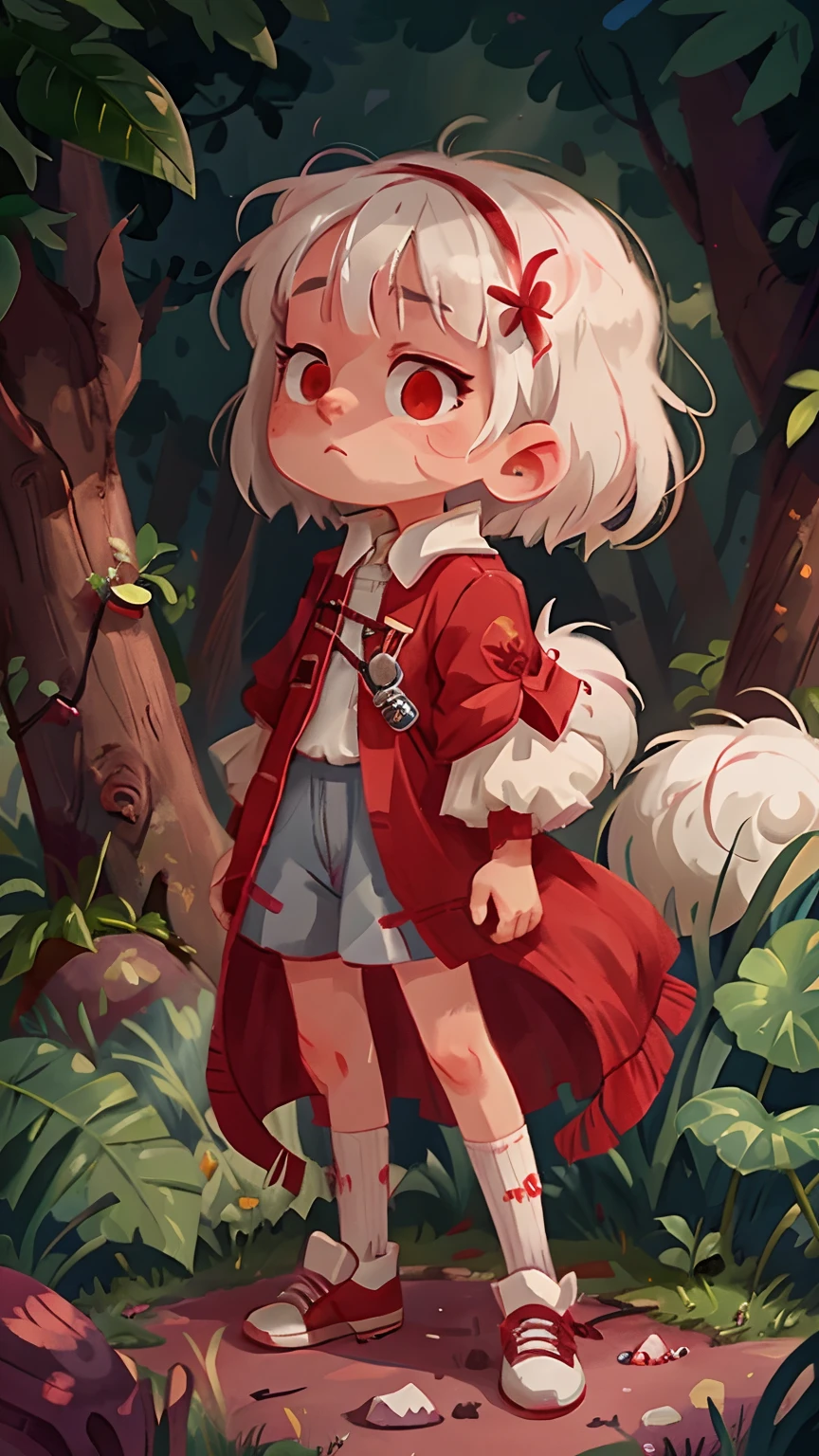 A Girl, white hair, eyes red