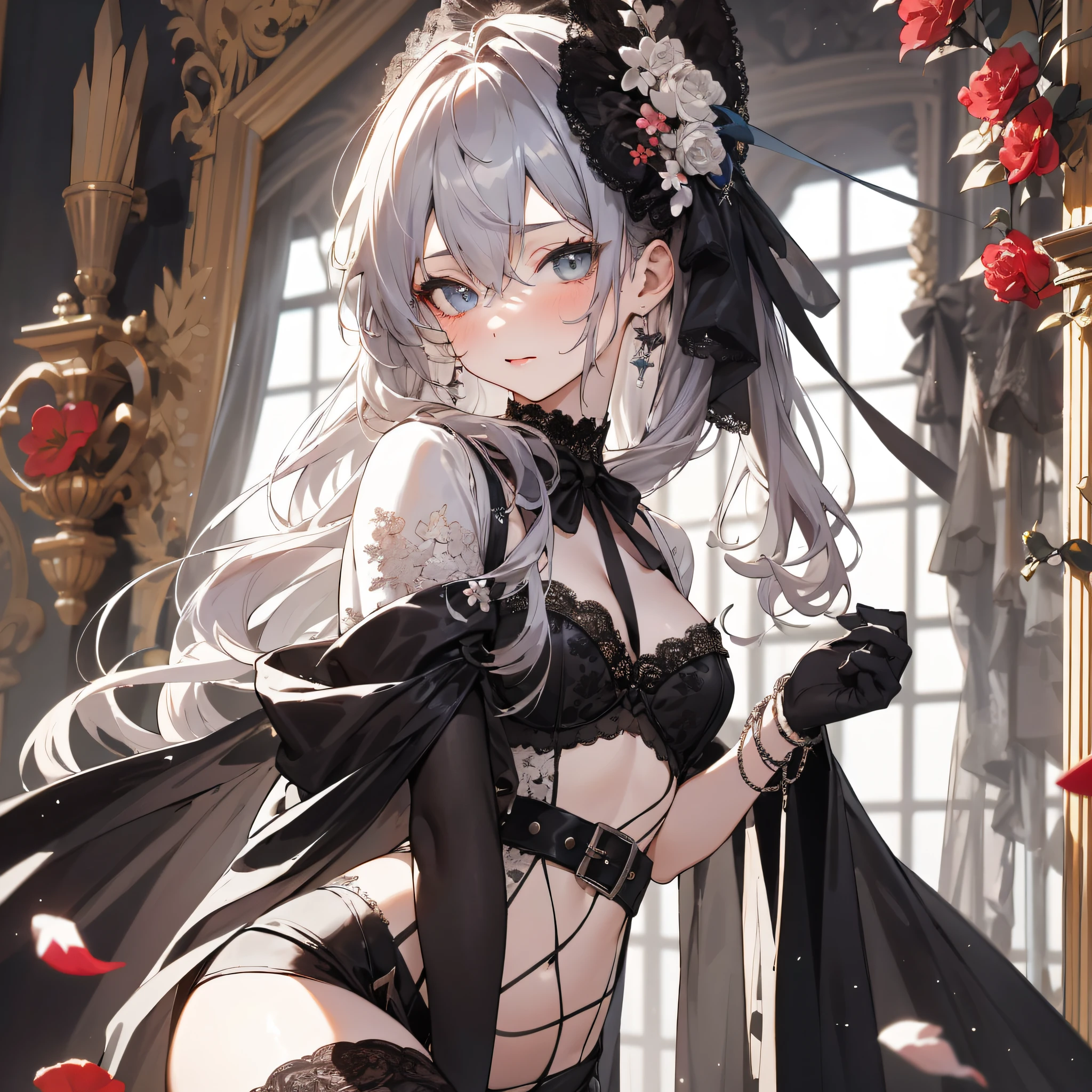 Anime girl in black and white dress with flowers on hair, Guweiz in Pixiv ArtStation, Guweiz on ArtStation Pixiv, gothic maiden anime girl, trending on artstation pixiv, seductive anime girls, beautiful and seductive anime woman, Guviz, Best anime 4k konachan wallpaper, Anime girl wearing black dress