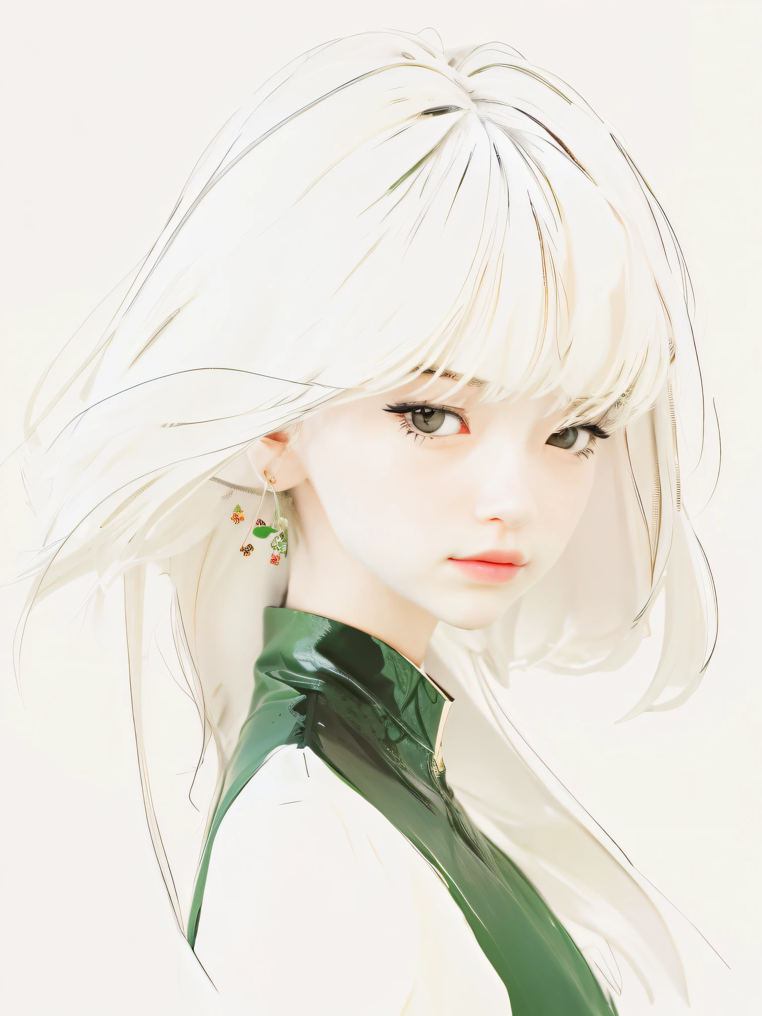 a painting of a woman with flowers in her hair, Blue clothes,Leaf earrings,a beautiful anime portrait, teens girl, Black color hair,Chinese-style clothing, Anime style portrait,