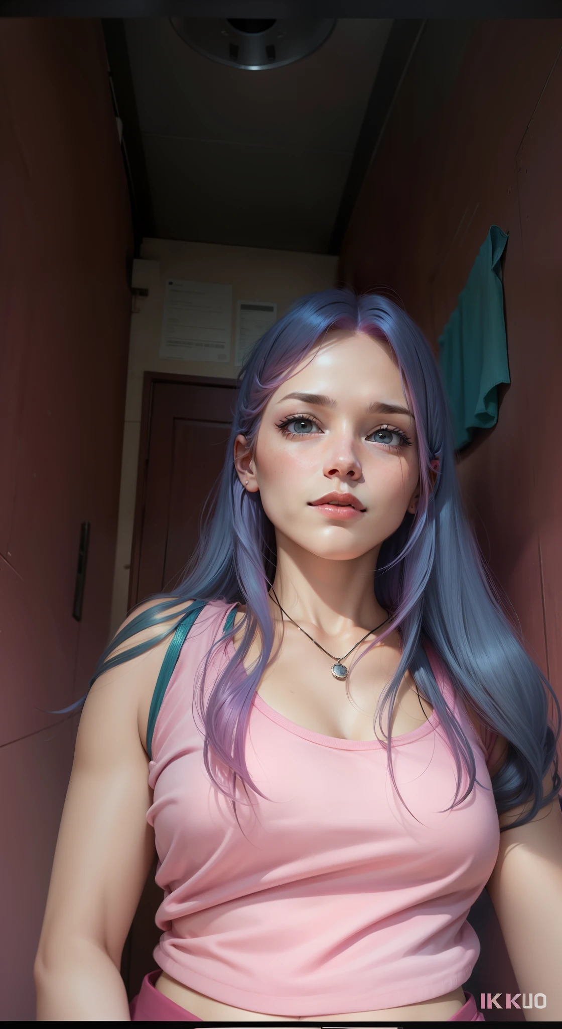 Simple women original face pink hair colour 4K