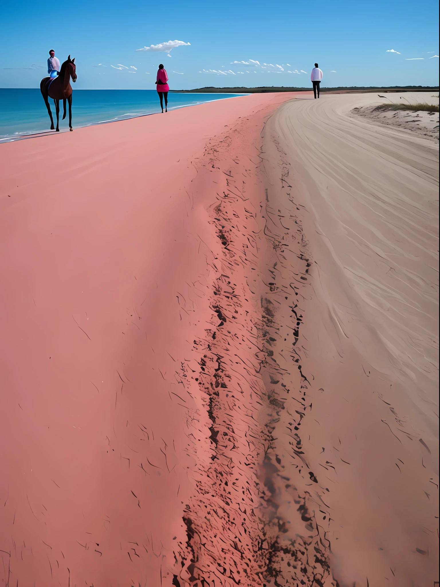 Pink sand，Blue sky，dual horsetail，couple