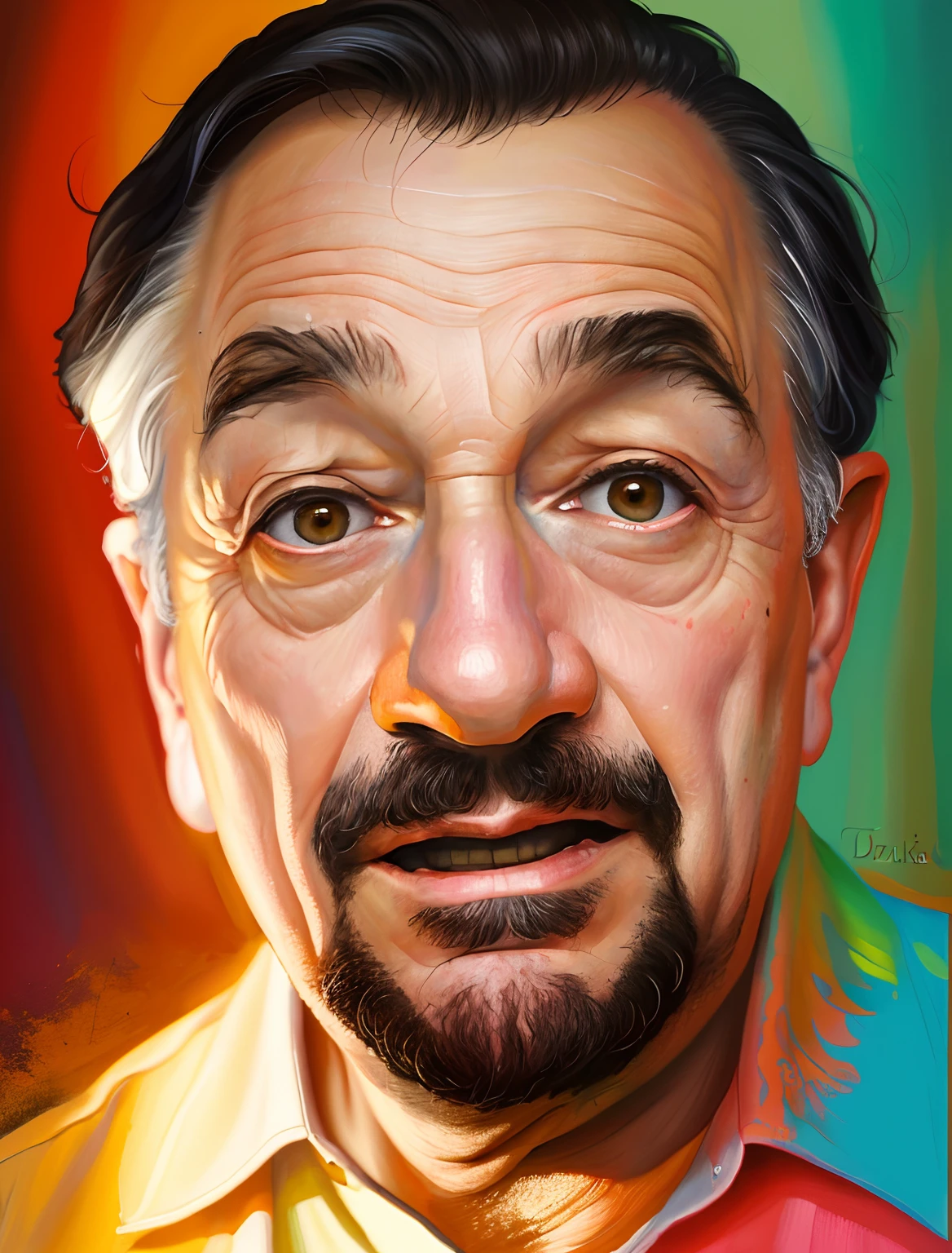 Homem com um olhar surpreso no rosto, Arte Digital. Foto realista, #1 pintura digital de todos os tempos, # 1 pintura digital de todos os tempos, Retrato ultra realista, Foto retrato realista, pintura digital dos desenhos animados, ultra realistic illustration, retrato realista da foto, Directed by: Ludwik Konarzewski, Retrato de esconder a dor Harold, pintado digitalmente