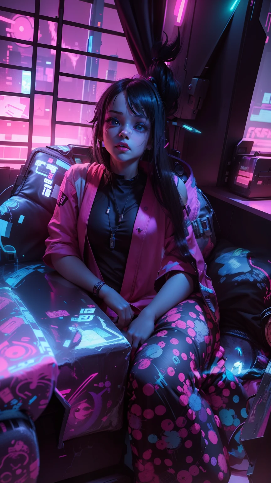 toddler, cyberpunk, neon, 8k, --v 4 change background cyberpunk , realistic face, 8k, ultra realistic Cartoon sci-fi qut girls