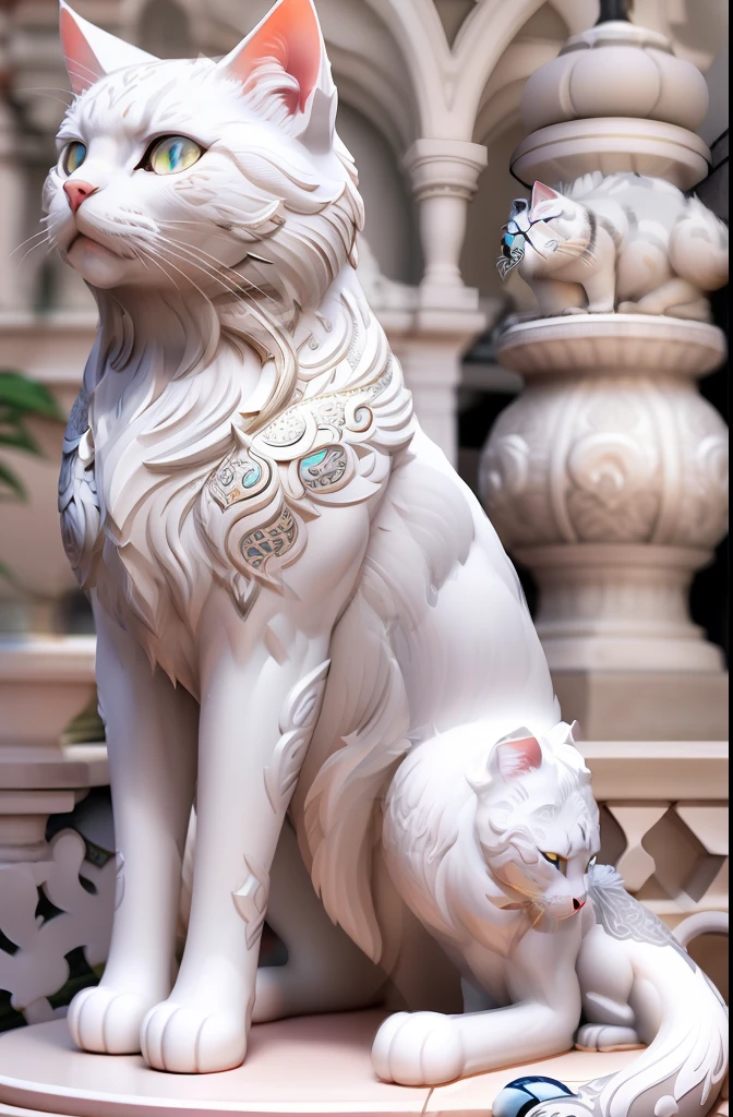 there is a white cat statue with intricate designs on it, cat detailed, detailed digital 3d art, intricate ornate anime cgi style, great digital art with details, very detailed digital art, intricate detailed digital art, overdetailed digital art, digital intricate art, highly detailed digital art, intricate digital artwork, ultra-detailed digital art, intricate digital art, amazing detail digital art