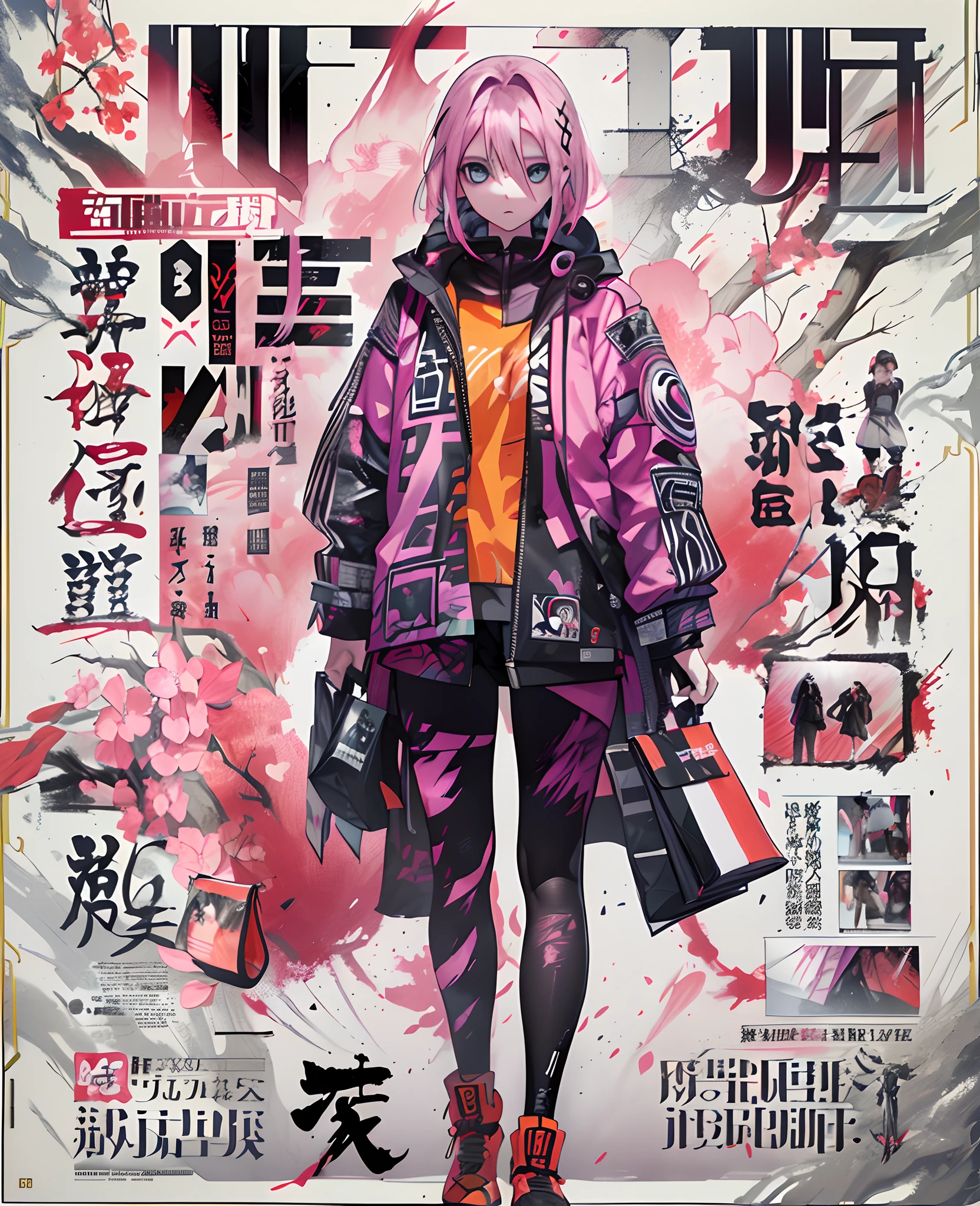 ((((Dramatic)))、(((grittiness)))、(((vehement))), Sakura Haruno, film poster featuring a young woman as the central character。She stands confidently in the center of the poster.、wearing a stylish and edgy outfit、I had a determined expression on my face。The background is dark and rough、Makes you feel danger and power。Text is bold and eye-catching,attention-grabbing、There is a catchy tagline,Adds to the overall sense of drama and excitement。The color palette is predominantly dark、There are splashes of bright colors、It gives the poster a dynamic and visually striking look。
(Magazines:1.3), (Cover-style:1.3), Fashionab, femele, with a vibrant, garments, lewd poses, frontage, Colorful, Dynamic, Background with, element, I'm confident, Expressing the, ngel, statement, accessorized, A majestic, CW, enviroment, Touch, The scene, Texting, covers, It's bold, grab attention, titles, Stylish, font, Catchy, titles, The large, Impressive, moderno, Trendy, Focus, Fashionab,Vivid eyes