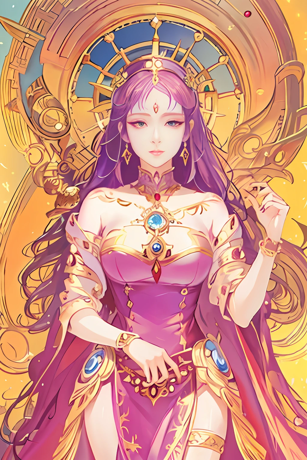 Close-up of a woman wearing a large clock on her head, a beautiful fantasy empress, ((a beautiful fantasy empress)), Anime goddess, Goddess. Extremely high detail, Fantasy art style, Extremely detailed Artgerm, Anime fantasy illustration, Alphonse mucha and rossdraws, 2. 5 D CGI anime fantasy artwork, Beautiful character painting