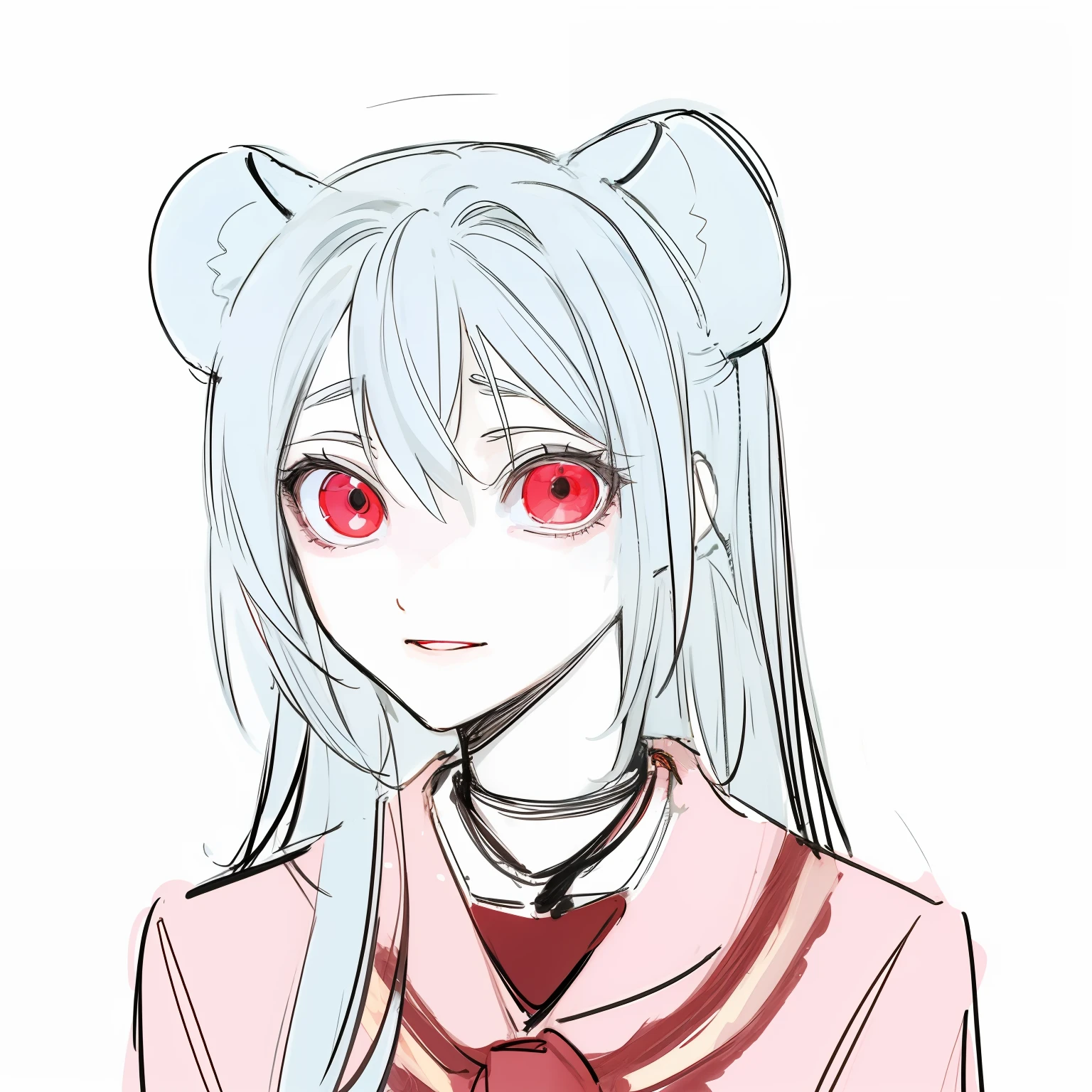 Anime girl with red eyes and pink jacket, gapmoe Yandere, with red glowing eyes, in an anime style, with glowing red eyes, gapmoe Yandere grimdark, Yandere, mika kurai demon, In anime style, nyaruko-san, style of anime, anime girl with cat ears, junko enoshima from danganronpa,Intense light and shadow,Light,White-haired girl,red eyes,punk,Handsome