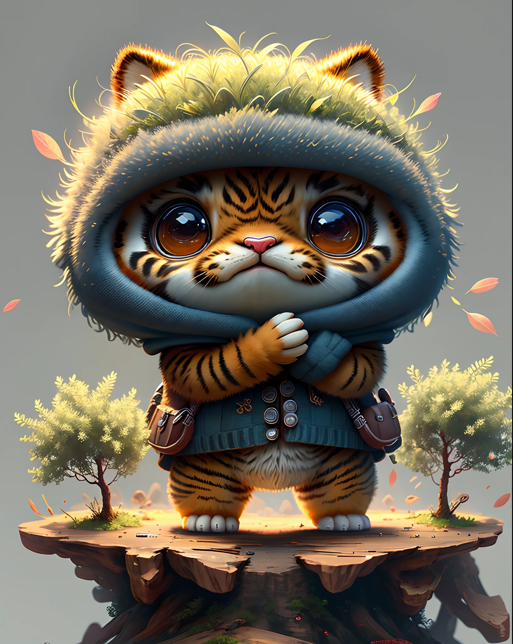 "Create cute creature masterpieces with inspired ultra-detailed concept art. Unleash your inner Cu73Cre4ture programmer with stable spreading power、Let your imagination come alive", （tiger）, high detailing, in 8K、Top image quality、adventurer