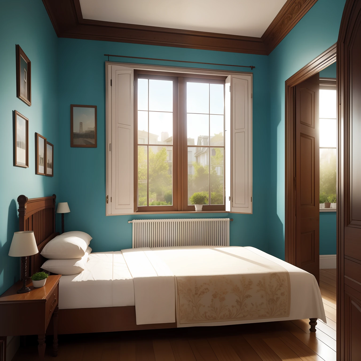 Imagine a one-bedroom window in a late nineteenth-century house, colors of that time, foto realista