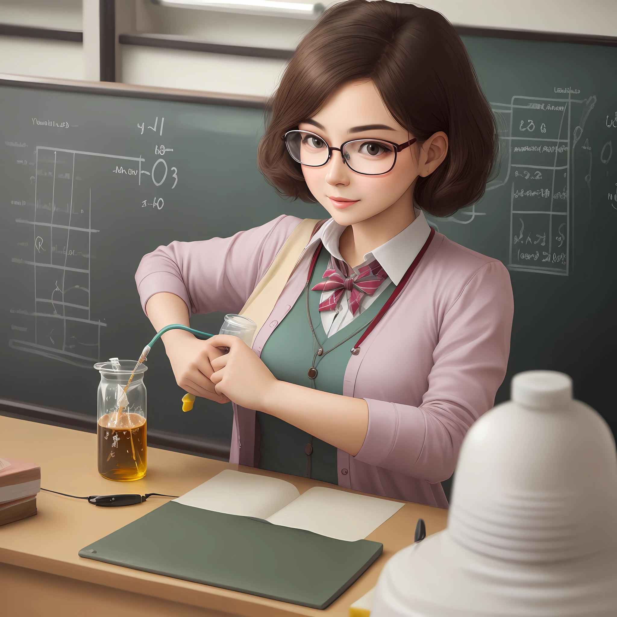 Make a low chemistry teacher and wear glasses