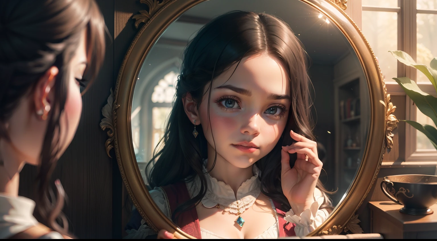 Each day, Sofia would peer into the magic mirror, losing herself in the enchanting scenes that unfolded before her. She wanted to go back to that dream world, where her friendship with Finley blossomed and the joy was endless. However, she started to miss the real world too.