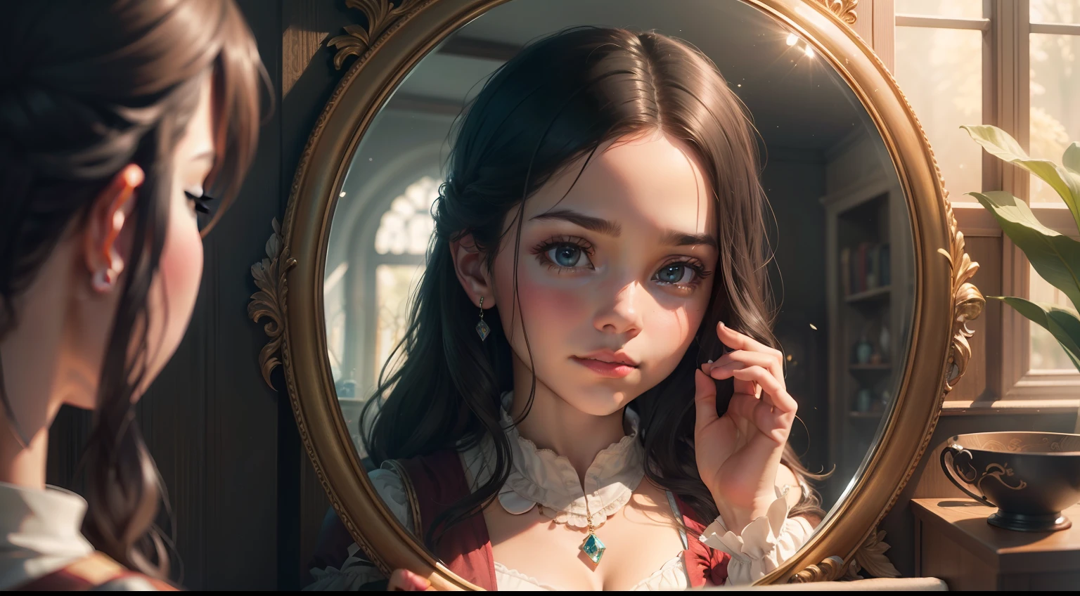 Each day, Sofia would peer into the magic mirror, losing herself in the enchanting scenes that unfolded before her. She wanted to go back to that dream world, where her friendship with Finley blossomed and the joy was endless. However, she started to miss the real world too.