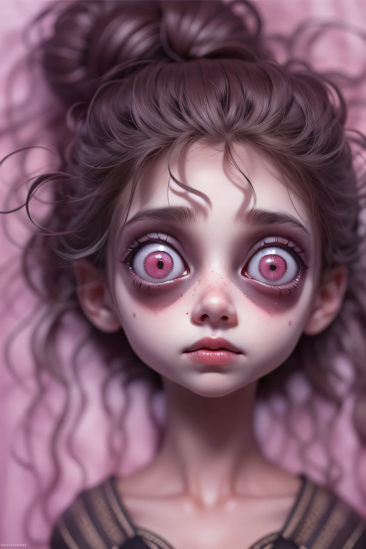 mejor calidad, obra maestra, (realista: 1.2), Deamical portrait 1 girl, con enormes ojos realistas, pechos desnuda, por tim burton