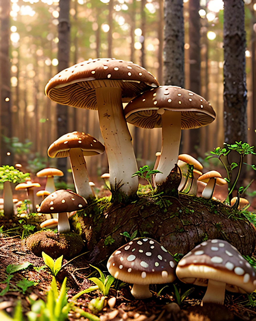 there are many mushrooms that are growing out of the ground, forest made out of mushroom, mushroom forest, mushroom trees, mushrooms, mushrooms grow from the body, giant mushrooms, mushrooms on the ground, fungi, magic mushrooms, toadstools, mushrooms style and macro style, mushroom structures, shrooms, translucent mushrooms, psychedelic mushrooms, fungus, mushrooms grow, magic mushroom