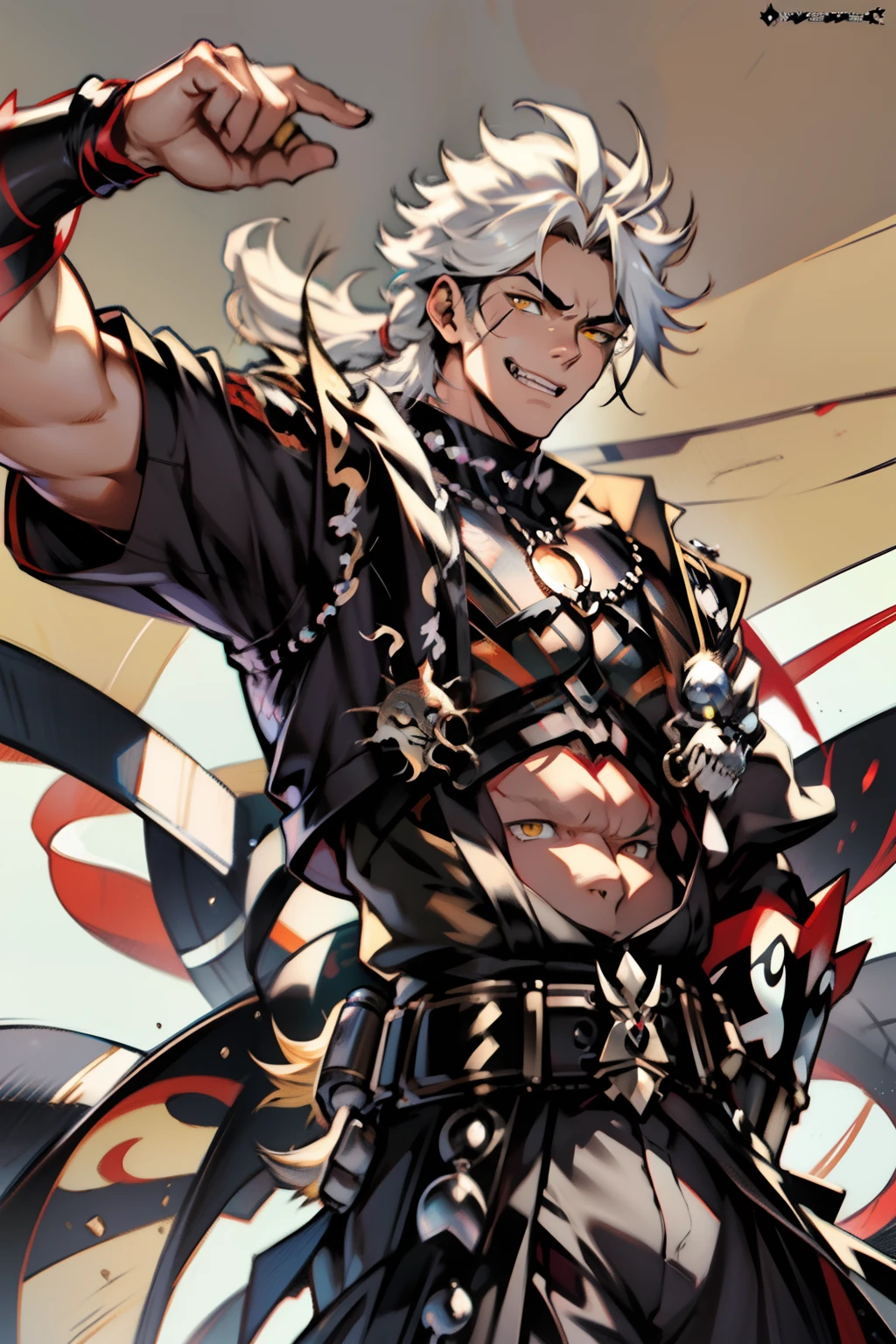 《the original god》Arataki Kazuto , male people,,((Masterpiece)), ((Best quality)), Ultra detailed,((illustration)), Dynamic Angle, Detailed light, (Delicate eyes), Floating, 1boy, Male focus, Head, Clothing, Yellow eyes, necklace, tattoo, (Forehead:0.8), (ahoge:0.8), jewelry, apathy,Ray, chest muscle, Sexy , Venom symbiote for your body, Black mucus of the body , (into venom), Venom,frontage,style of anime4 K, 4K anime wallpaper, Badass anime 8 K, 4 k comic wallpaper, young anime man, Anime boys, Anime wallpapers 4 k, Anime wallpaper 4K, High quality anime art style, Anime moe art style, Anime art wallpaper 8 K, Anime art wallpaper 4 K, RGB lighting