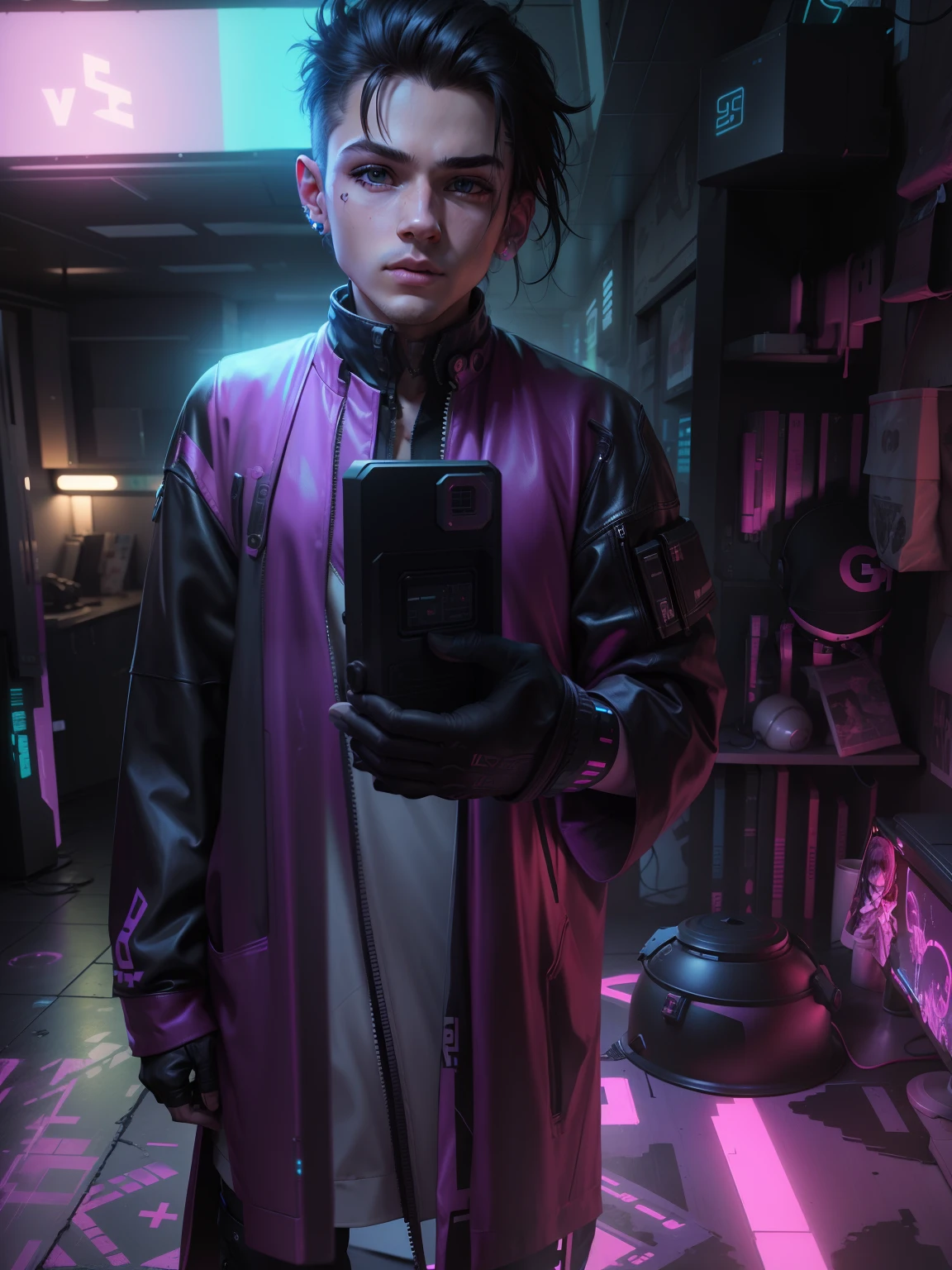 jpg, toddler, cyberpunk, neon, 8k, --v 4 change background cyberpunk handsome boy, realistic face, 8k, ultra realistic
