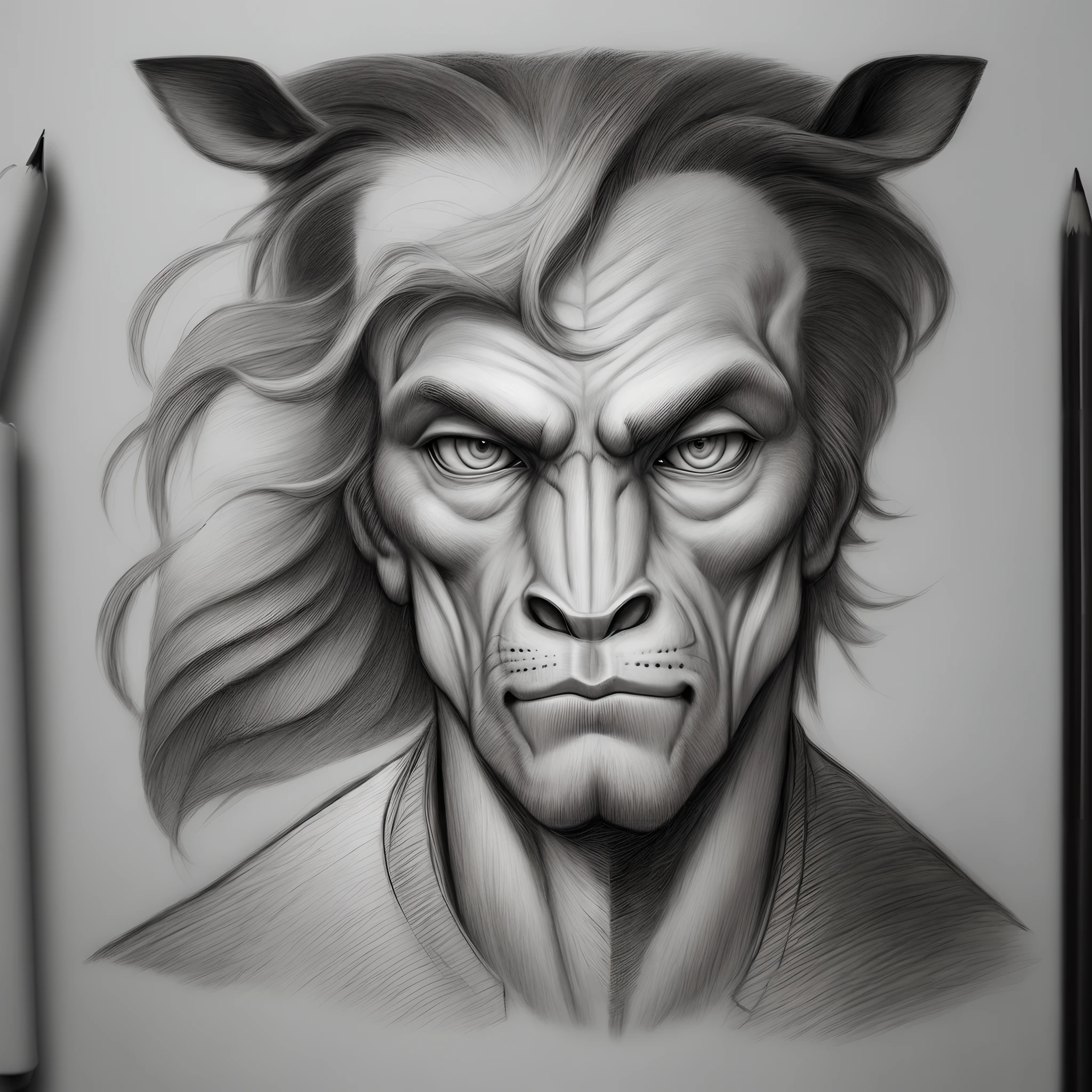 half horse man, drawn in pencil