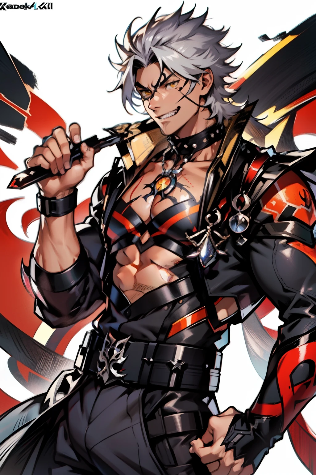 《the original god》Arataki Kazuto , male people,,((Masterpiece)), ((Best quality)), Ultra detailed,((illustration)), Dynamic Angle, Detailed light, (Delicate eyes), Floating, 1boy, Male focus, Head, Clothing, Yellow eyes, necklace, tattoo, (Forehead:0.8), (ahoge:0.8), jewelry, apathy,Ray, chest muscle, Sexy , Venom symbiote for your body, Black mucus of the body , (into venom), Venom,frontage,style of anime4 K, 4K anime wallpaper, Badass anime 8 K, 4 k comic wallpaper, young anime man, Anime boys, Anime wallpapers 4 k, Anime wallpaper 4K, High quality anime art style, Anime moe art style, Anime art wallpaper 8 K, Anime art wallpaper 4 K, RGB lighting