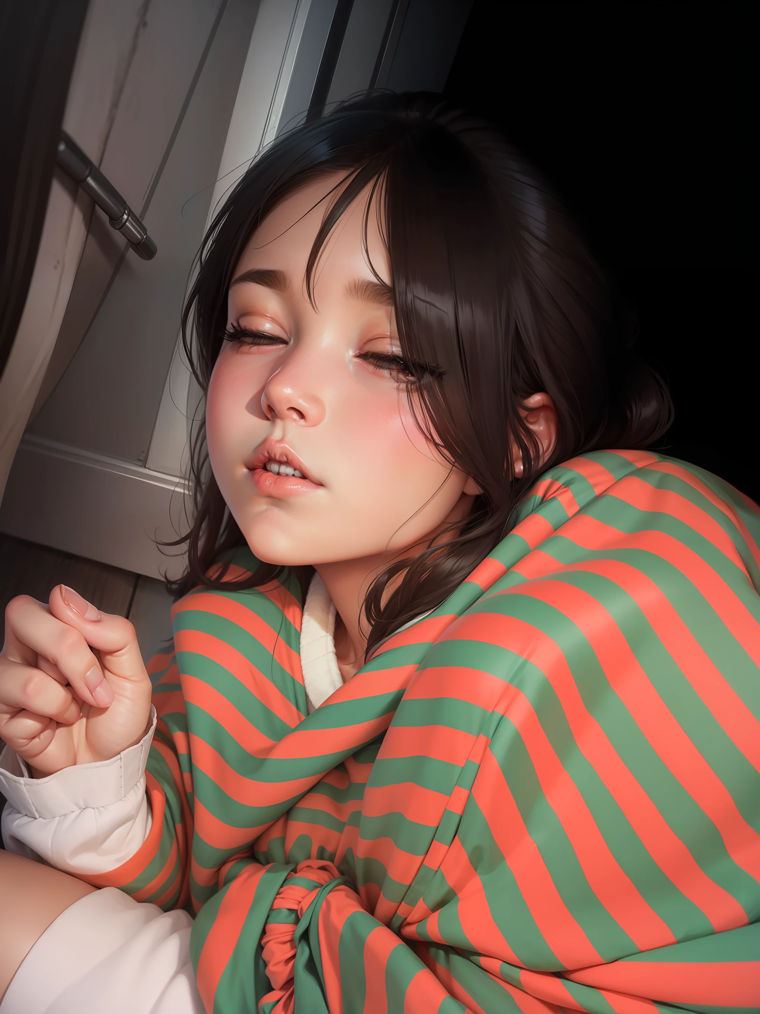 Sleepy girl, realistic anime, look alike, lookalike, cute, cute round nose
