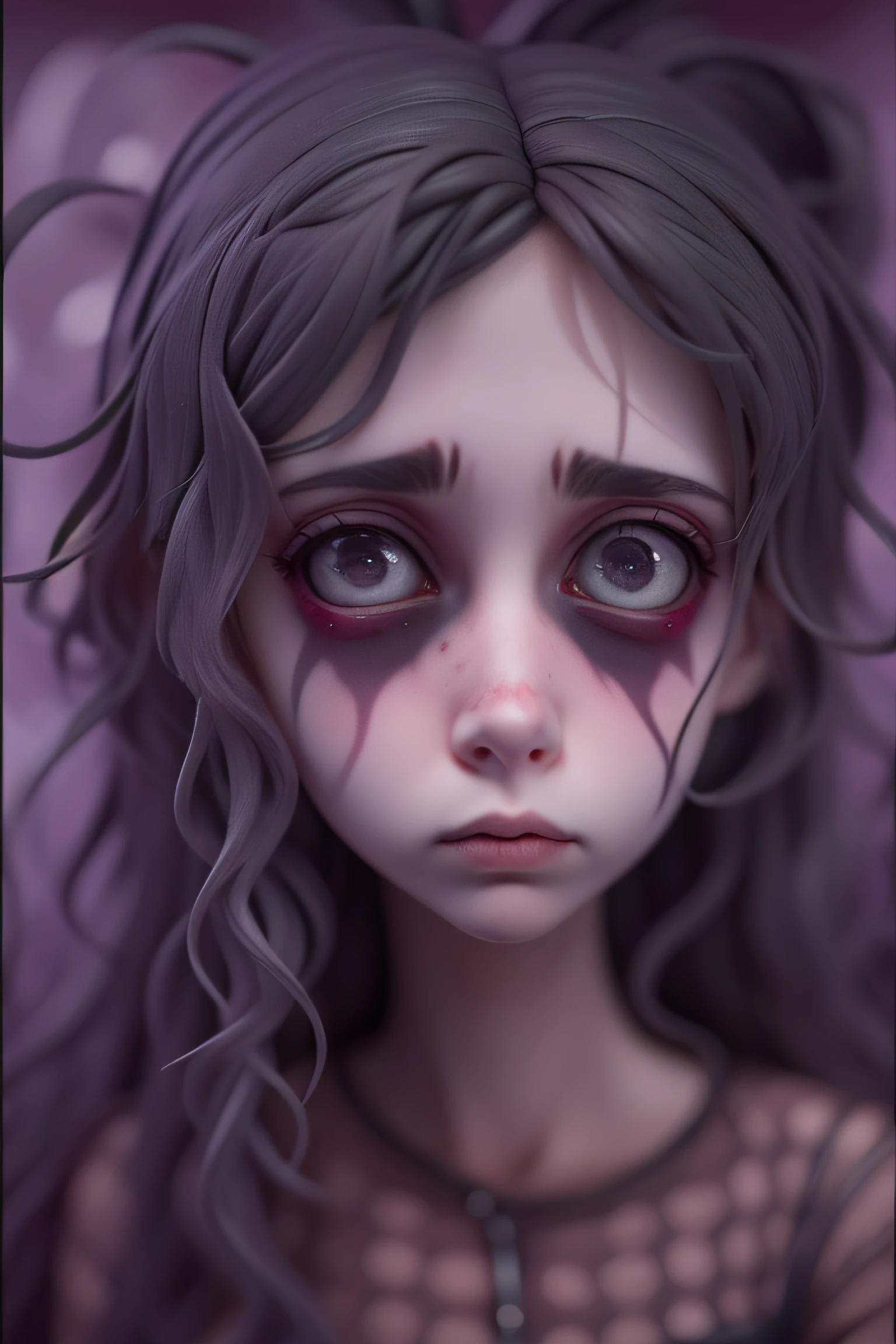 mejor calidad, obra maestra, (realista: 1.2), retrato dramatico chica en pelotas negra, triste, con enormes ojos realistas, pechos desnudos, por tim burton