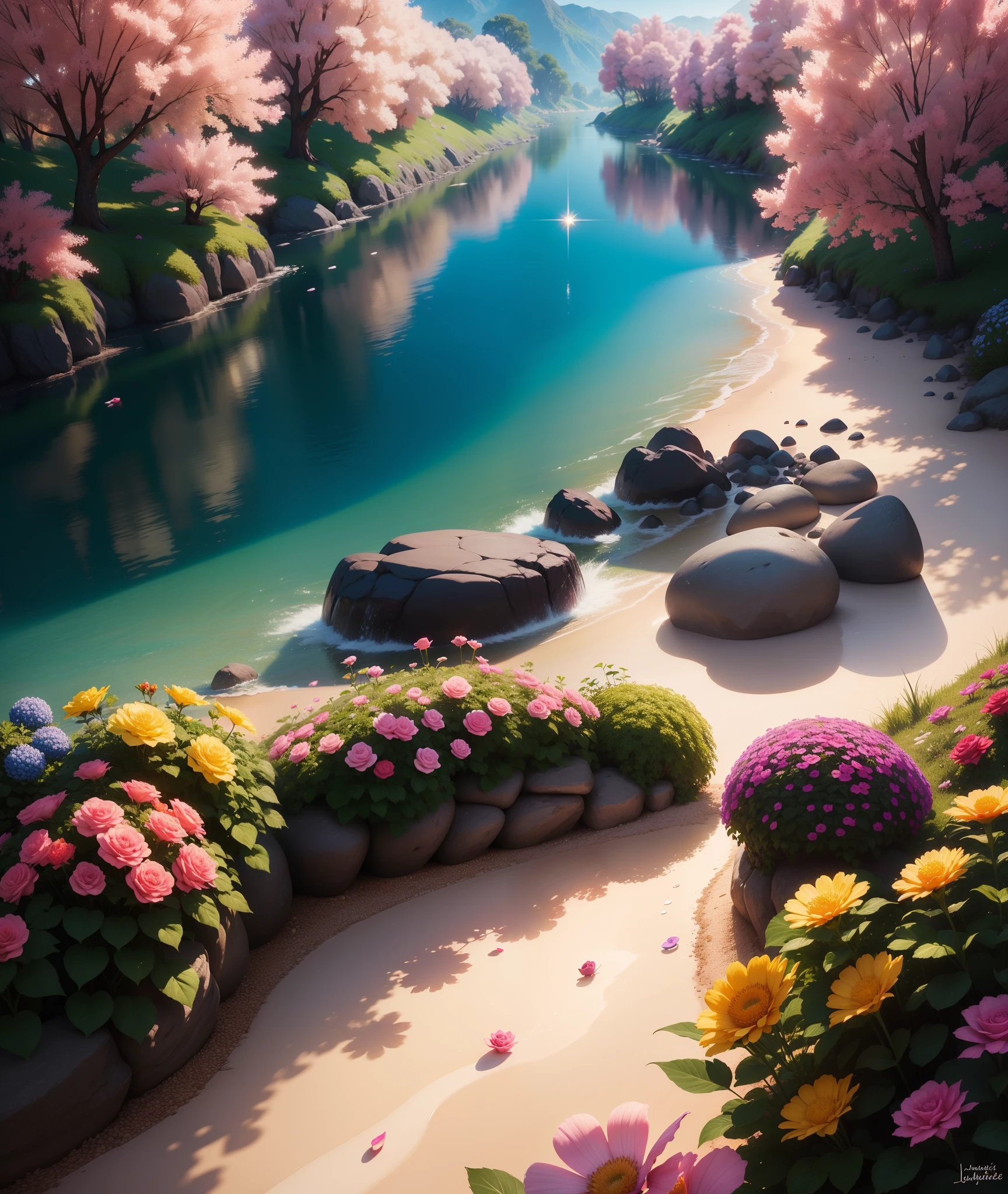 Flores hiper realistas, como pedras preciosas, brilhos, cores, luzes, Glamour, Rosas de cristal, Rosas bonitas, jardim brilhante, super realista, Disney pixar |, 8k.