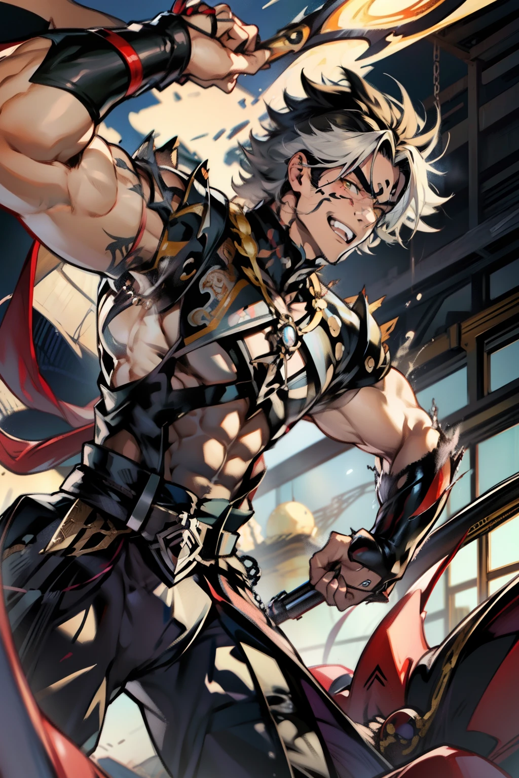 《the original god》Arataki Kazuto , male people,,((Masterpiece)), ((Best quality)), Ultra detailed,((illustration)), Dynamic Angle, Detailed light, (Delicate eyes), Floating, 1boy, Male focus, Head, Clothing, Yellow eyes, necklace, tattoo, (Forehead:0.8), (ahoge:0.8), jewelry, apathy,Ray, chest muscle, Sexy , Venom symbiote for your body, Black mucus of the body , (into venom), Venom,frontage,style of anime4 K, 4K anime wallpaper, Badass anime 8 K, 4 k comic wallpaper, young anime man, Anime boys, Anime wallpapers 4 k, Anime wallpaper 4K, High quality anime art style, Anime moe art style, Anime art wallpaper 8 K, Anime art wallpaper 4 K, RGB lighting