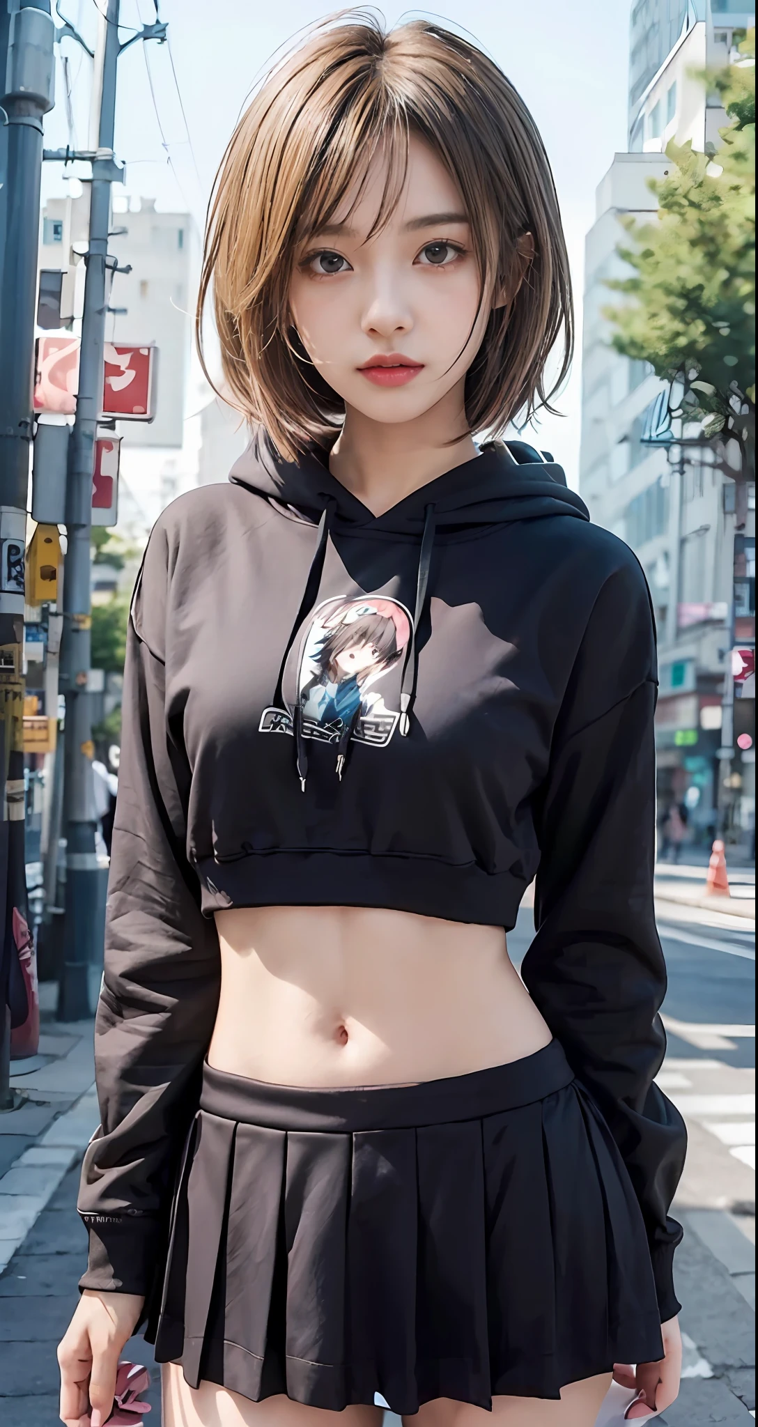 anime girl in a black hoodie and skirt standing on a city street, cyberpunk anime girl in hoodie, attractive anime girl, black haired girl wearing hoodie, seductive anime girl, an anime girl, in a black hoodie, anime girl, girl wearing hoodie, young anime girl, makoto, realistic anime 3 d style, anime visual of a cute girl, realistic young anime girl