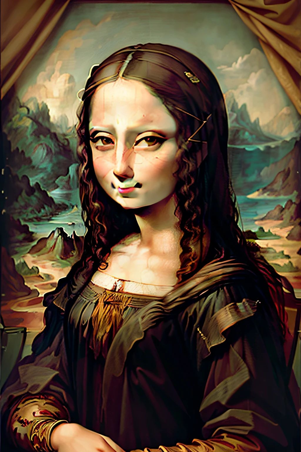 a portrait of mona lisa, beatiful face, high quality,sharp
