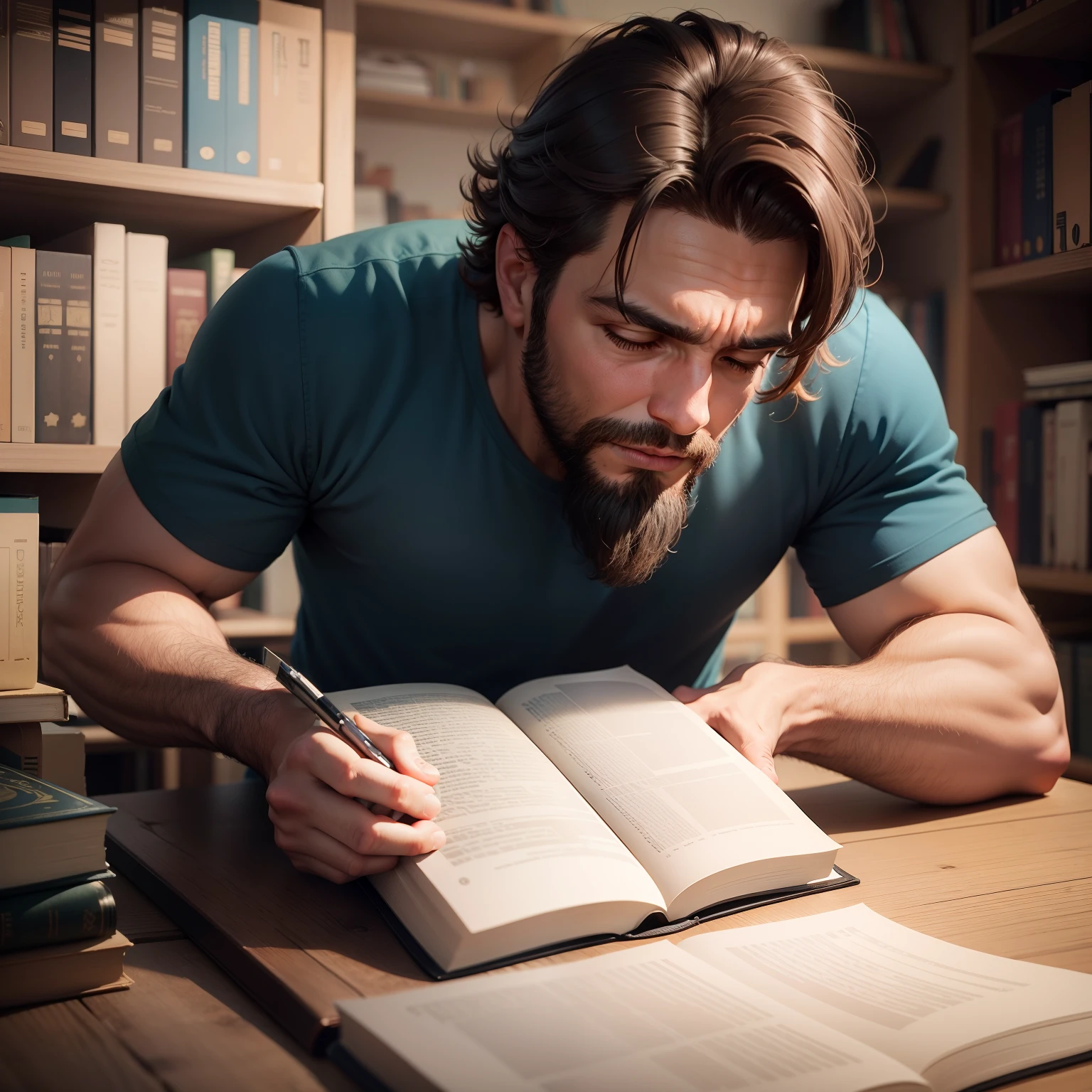 Um homem estudando sendo Produtividade 8k livros