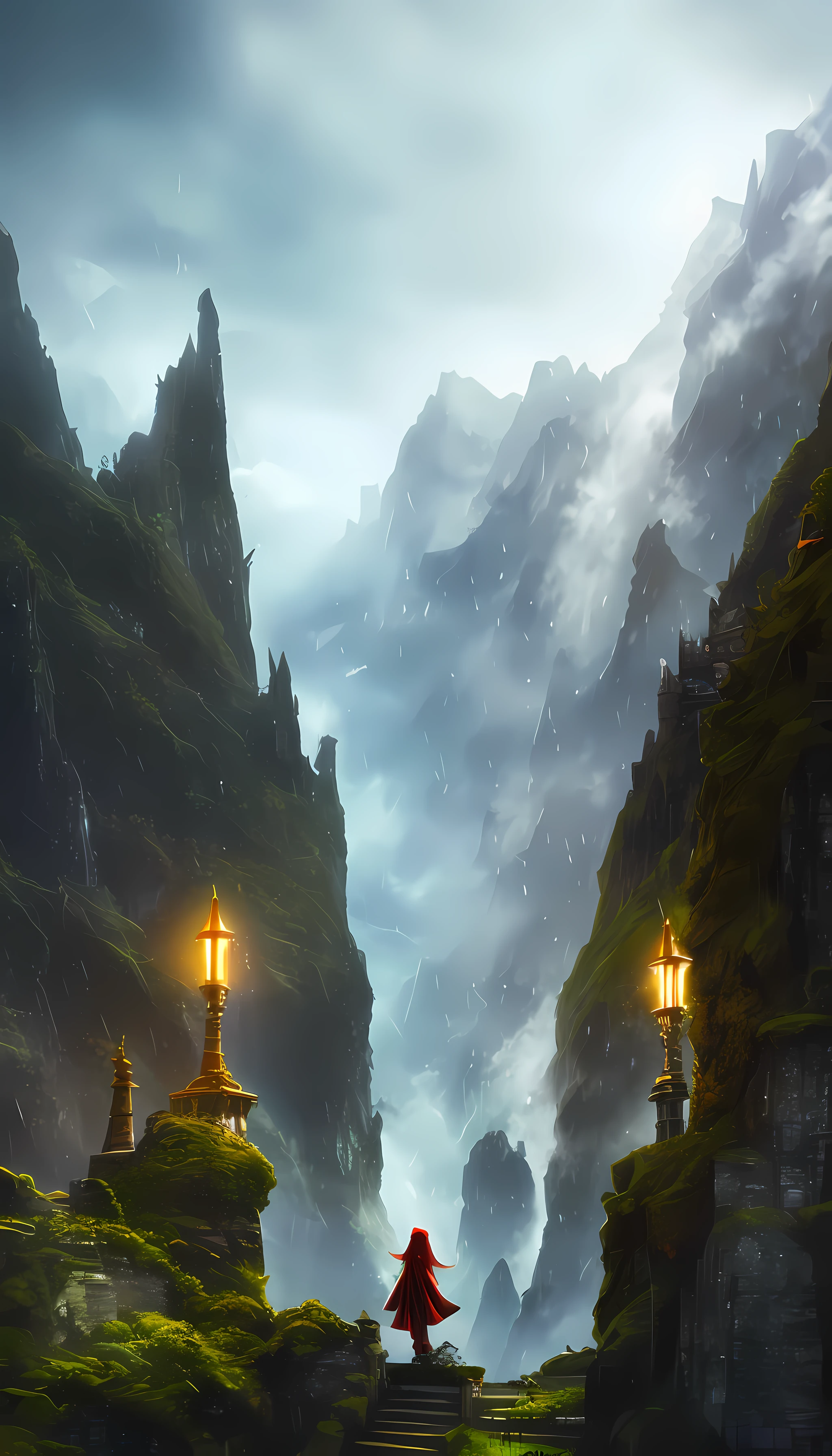 god light,tack sharp focus,the elf,elven architecture,Elven City,Royal City,amazing scenery,scenecy,The landscape,rained,dark fantacy,suspense,photorealestic,Realiy,dingdall effect