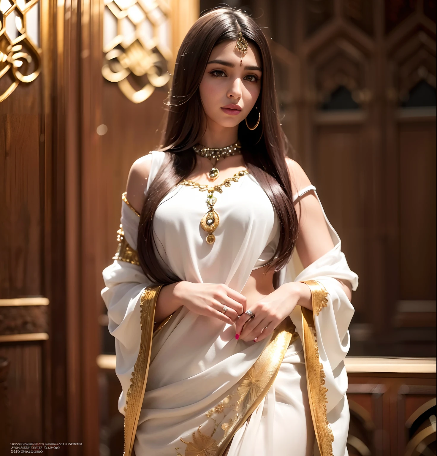 Indian Arab girl , 8k , Amazing detailed, finely detailed, masterpiece, best quality, official art, extremely detailed CG unity 8k , ultra-detailed, highres, extremely detailed, clear, focused, (best quality), (realistic, photo-realistic:1.6), 8k, soft lighting, high quality, cinematic lighting, 1girl, centered, full body, redhead, (sweat:1), perfect fingers, long hair