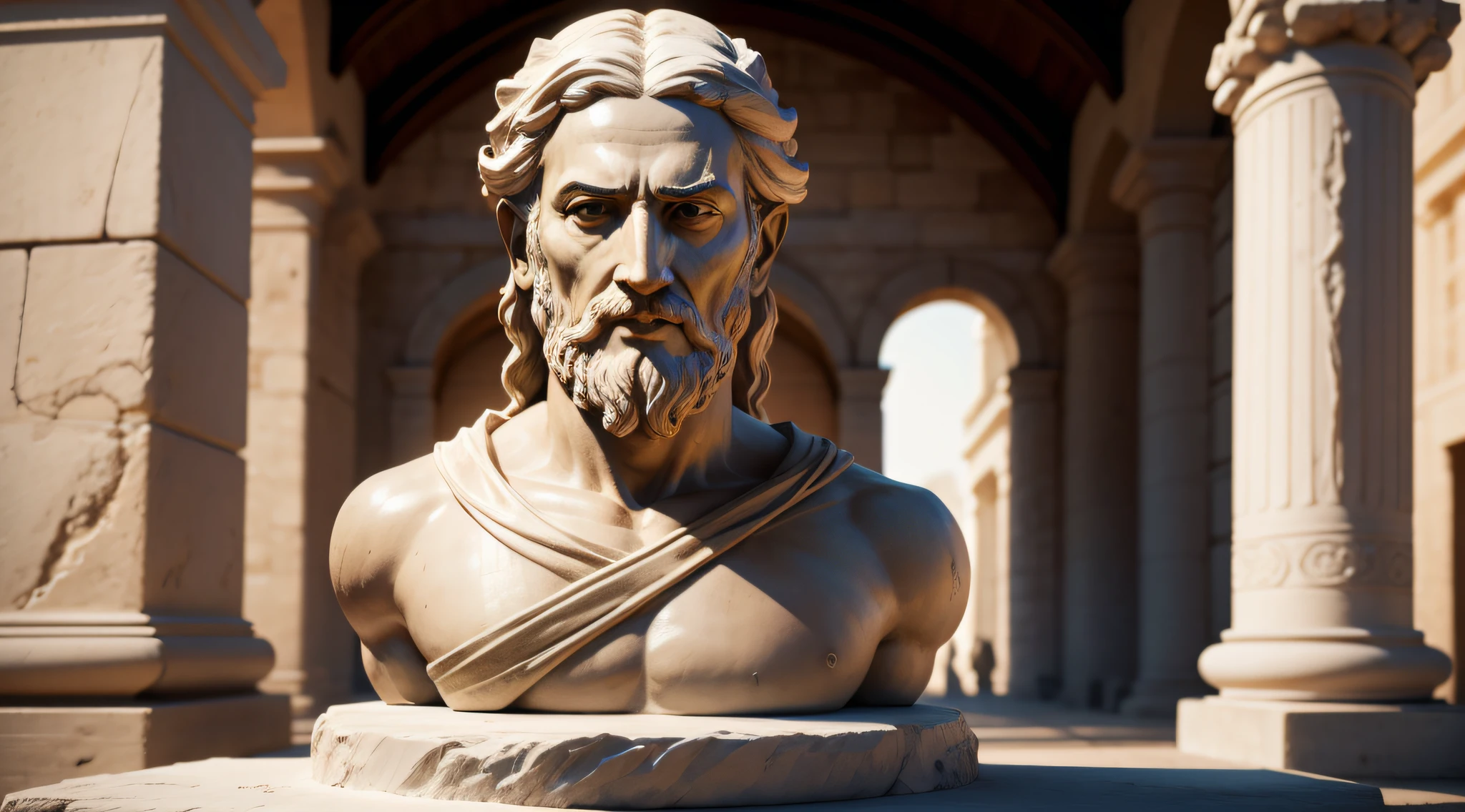 Sculpture of an ancient philosopher in ultra-realistic 8K