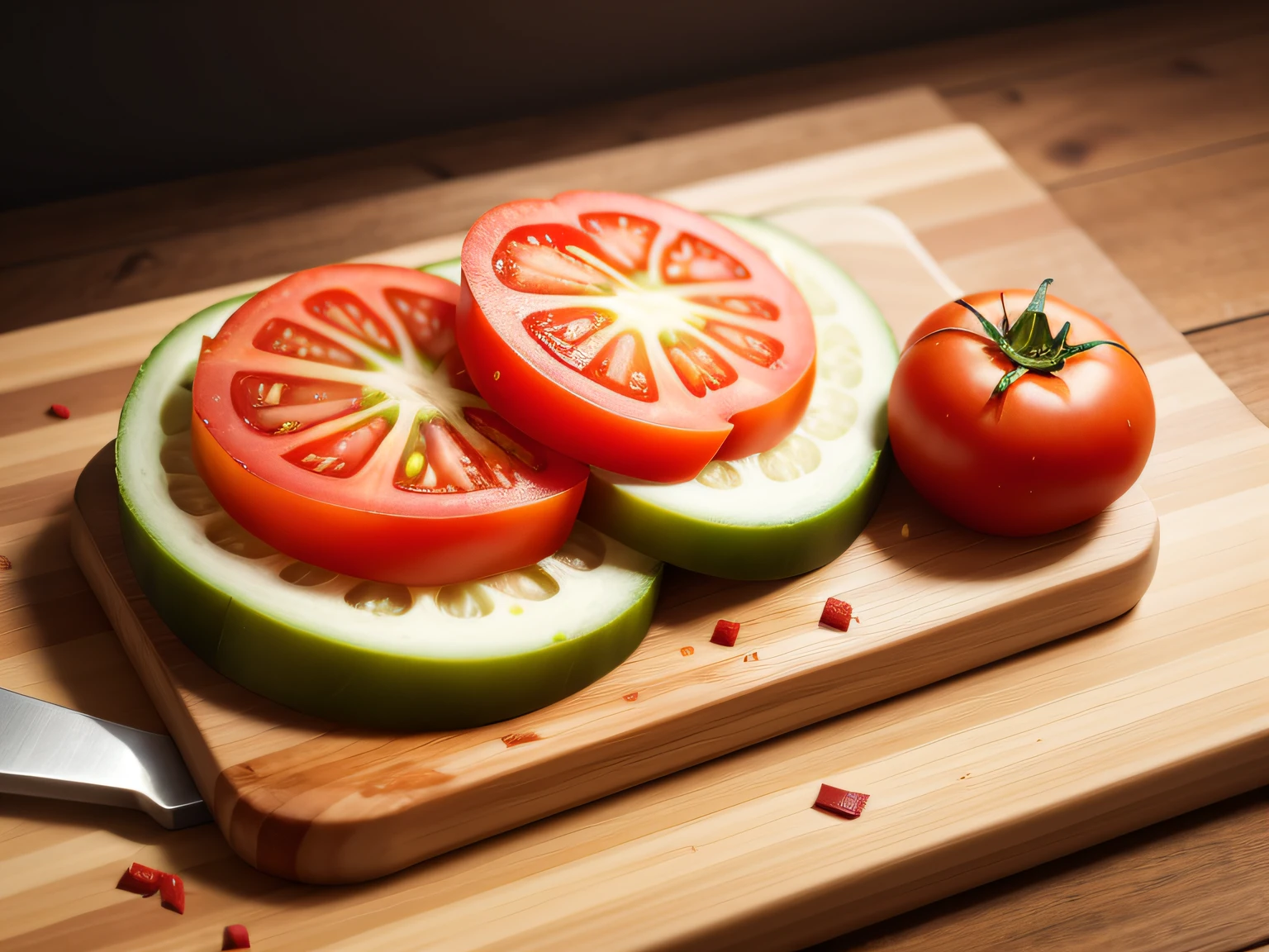 Sliced tomato for sandwich on cutting board
