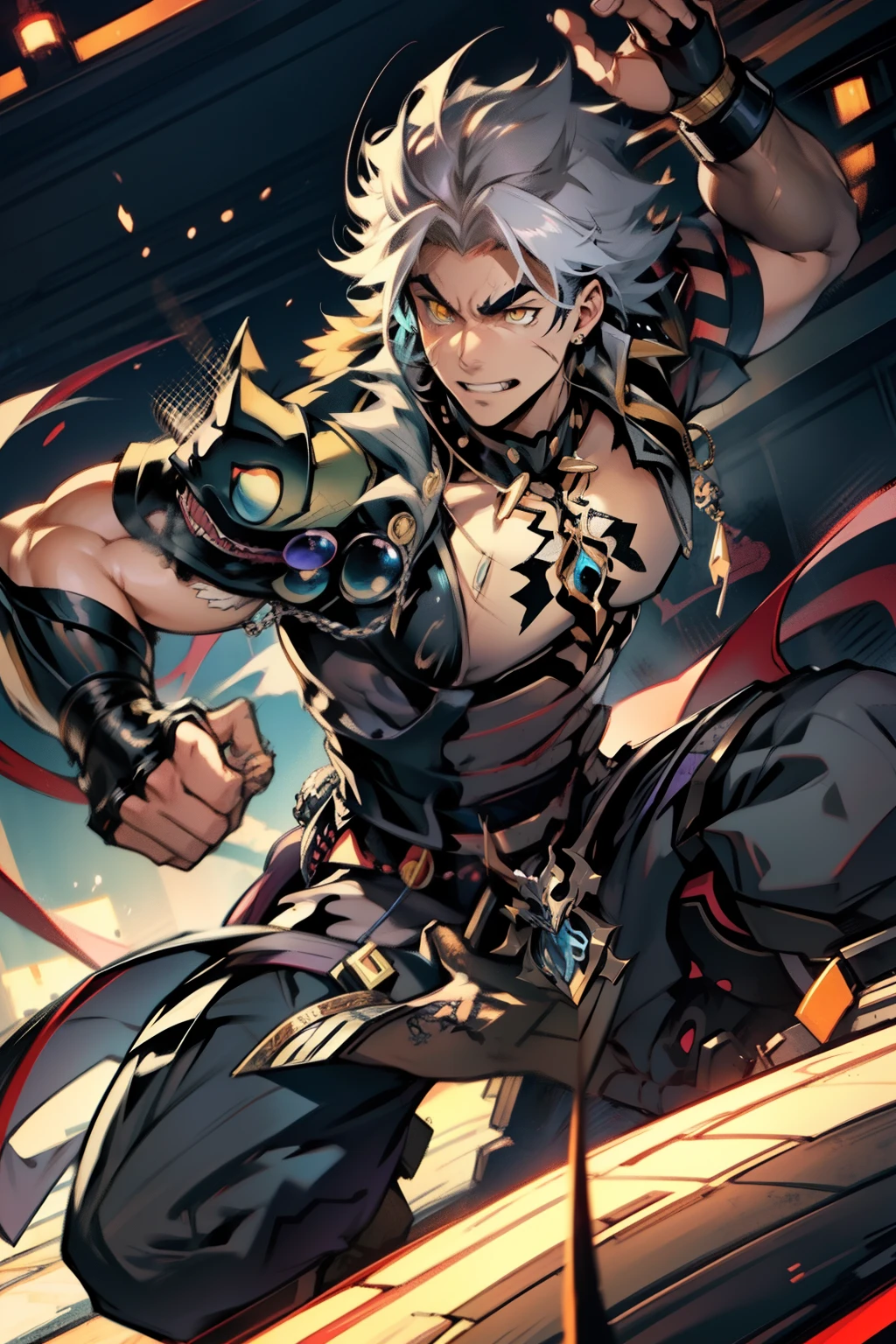 《the original god》Arataki Kazuto , male people，，((Masterpiece)), ((Best quality)), Ultra detailed,((illustration)), Dynamic Angle, Detailed light, (Delicate eyes), Floating, 1boy, Male focus, Head, Clothing, Yellow eyes, necklace, tattoo, (Forehead:0.8), (ahoge:0.8), jewelry, apathy，Ray， chest muscle， Sexy , Venom symbiote for your body, Black mucus of the body , （into venom）, Venom，frontage，style of anime4 K， 4K anime wallpaper， Badass anime 8 K， 4 k comic wallpaper， young anime man， Anime boys， Anime wallpapers 4 k， Anime wallpaper 4K， High quality anime art style， Anime moe art style， Anime art wallpaper 8 K， Anime art wallpaper 4 K， RGB lighting