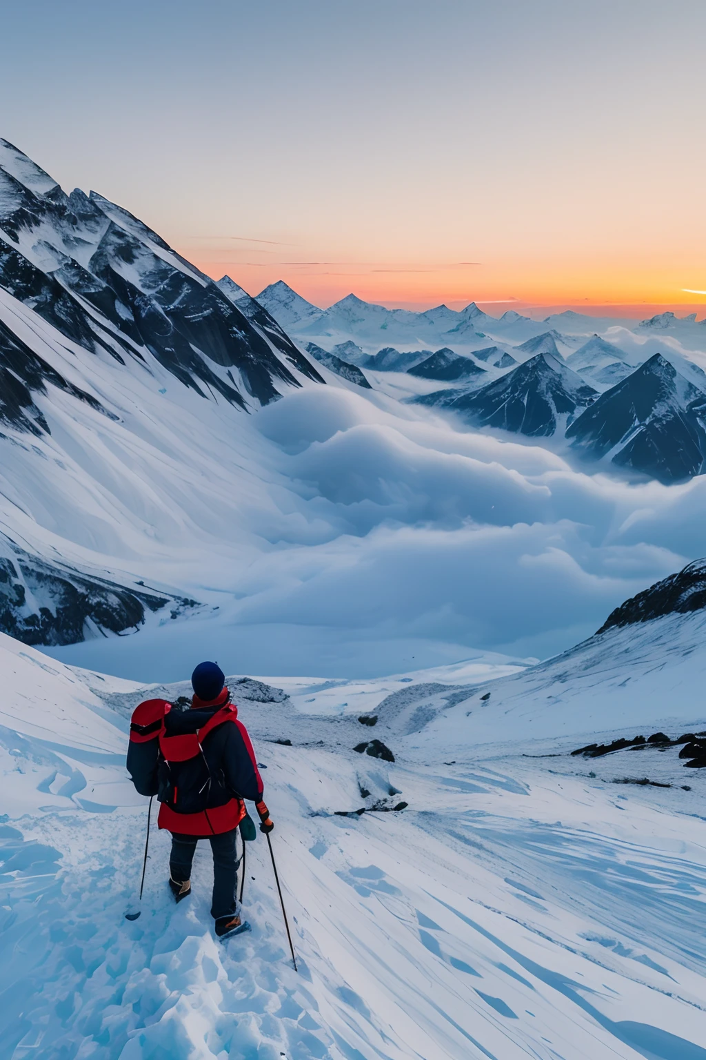Climb the top of Mount Everest with a guide and mountain guide, In the style of the Max River, RAW photos,best qualtiy,超高分辨率,realisticlying,photograph of-realistic,32k ULTRAHD, Subod Gupta, 8K UHD,digital SLR camera,Gentle lighting,high high quality,filmgrain,Fujifilm XT3 sharp focus,F 8,high detal,Sharp focus,dramatics,(watch audience:1.2),(Natural soft light)Cold and detached atmosphere, high-angle, Range Murata --AR 8:5 --q 1 --s 750 --v 5.2
