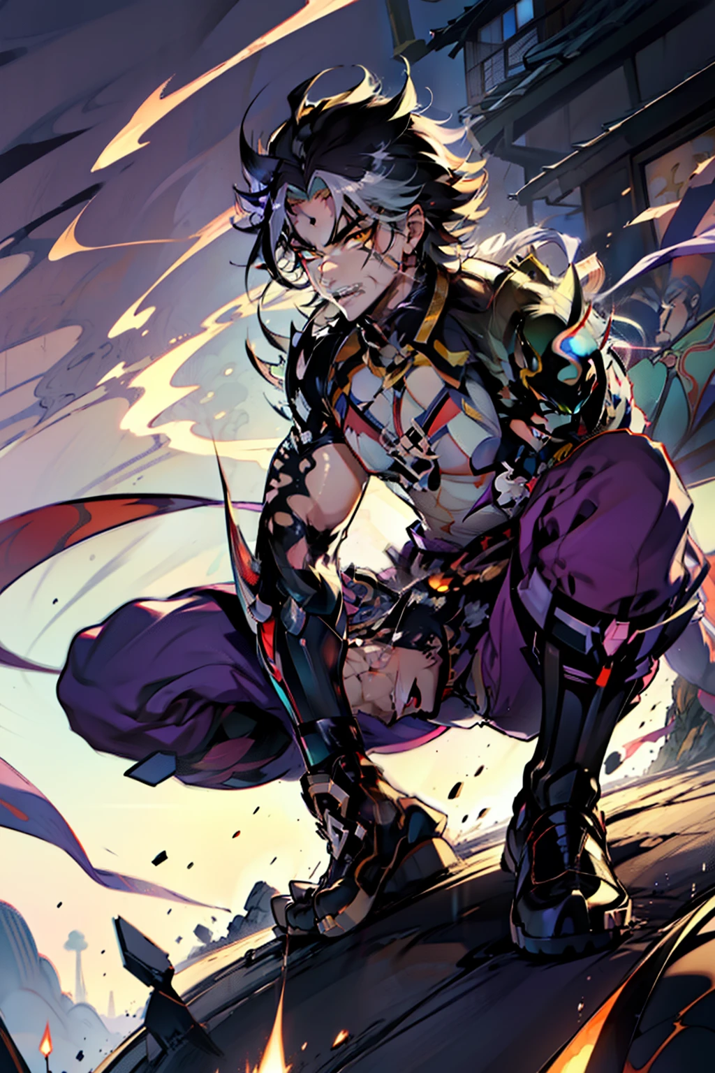 《the original god》Arataki Kazuto , male people,,((Masterpiece)), ((Best quality)), Ultra detailed,((illustration)), Dynamic Angle, Detailed light, (Delicate eyes), Floating, 1boy, Male focus, Head, Clothing, Yellow eyes, necklace, tattoo, (Forehead:0.8), (ahoge:0.8), jewelry, apathy,Ray, chest muscle, Sexy , Venom symbiote for your body, Black mucus of the body , (into venom), Venom,frontage,style of anime4 K, 4K anime wallpaper, Badass anime 8 K, 4 k comic wallpaper, young anime man, Anime boys, Anime wallpapers 4 k, Anime wallpaper 4K, High quality anime art style, Anime moe art style, Anime art wallpaper 8 K, Anime art wallpaper 4 K, RGB lighting