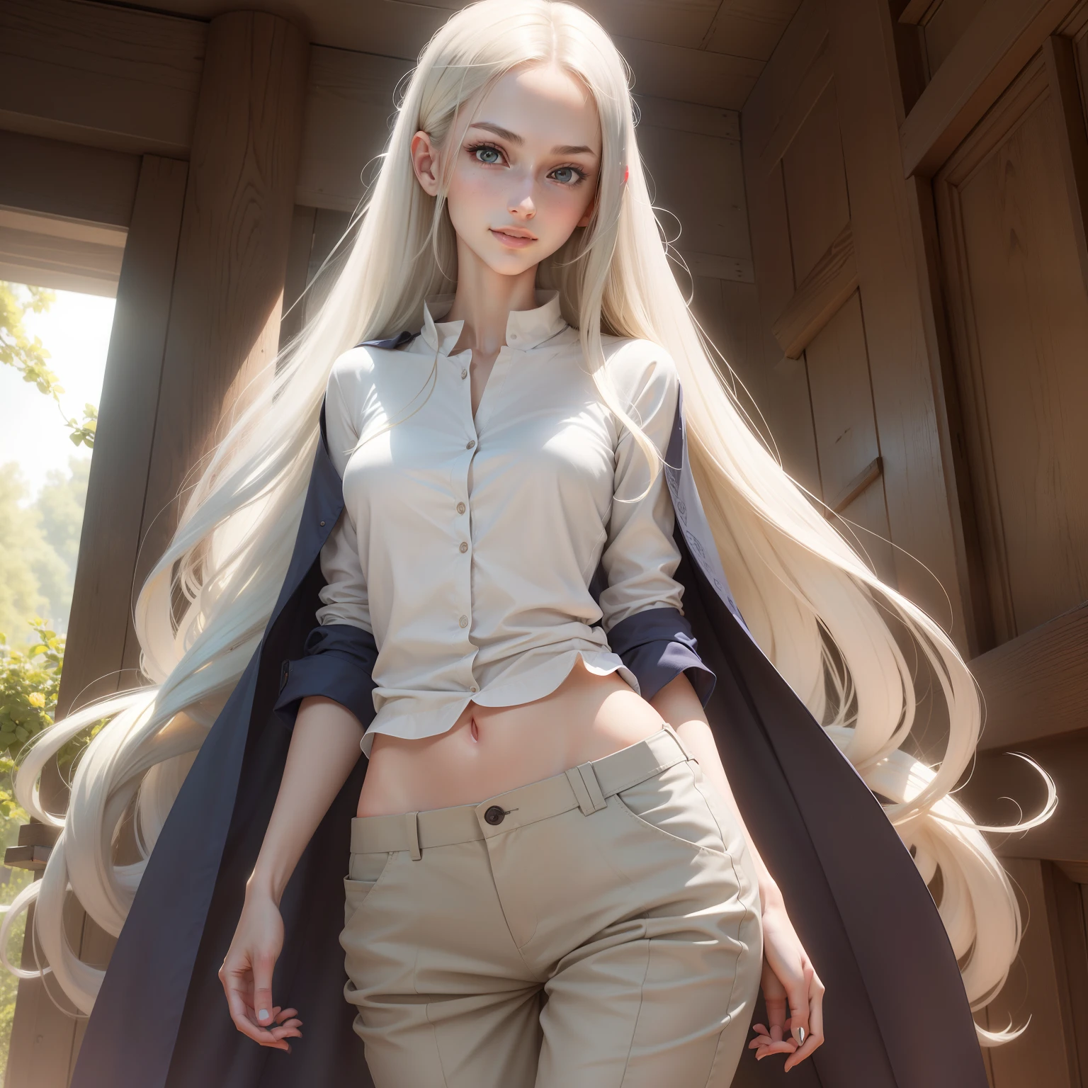 photorealistic, realistic, hyper detailed, 1girl, an ultra beautiful young girl, a tall skinny girl, neat face like the goddess, impressive natural female beauty, ultra detailed cute face, ultra detailed blight eyes, very happy mood, shiny smooth pale skin, awesome perfect toned body shape, long and thin limbs, impossibly long inseam, casual shirts and chino pants