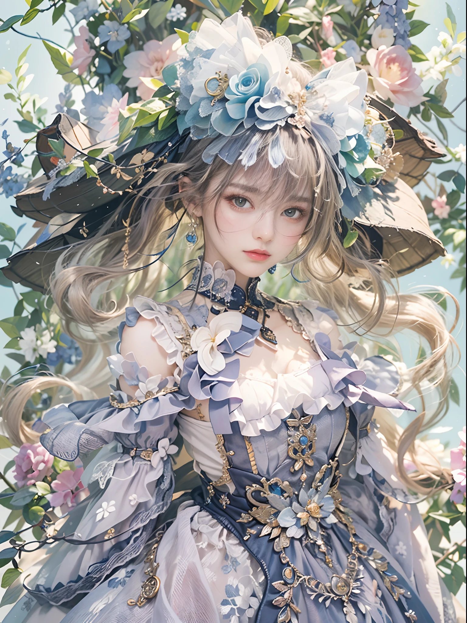 (​masterpiece、top-quality、top-quality、Detailed and complex、Official art、Beautifully Aesthetic:1.3)、(1girl in:1.3)、(Fractal Art:1.3)、colourfull、Vivid、Victorian costume