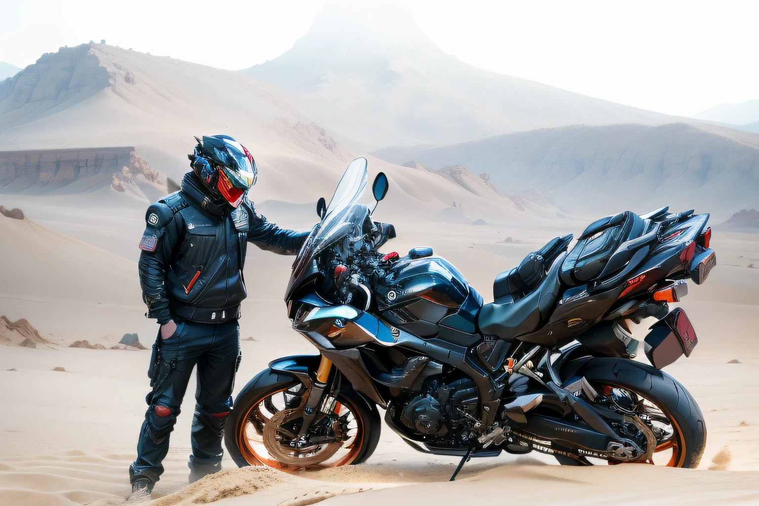 (真实感:1.5), NSFW, tmasterpiece, 超高分辨率, The is very detailed, Boy in helmet, Amazing Cleavage, finely detailled, hugefilesize, JWY2,sportrait, , Teenage uncensored,mechs,BMW motorcycles,cyber punk style