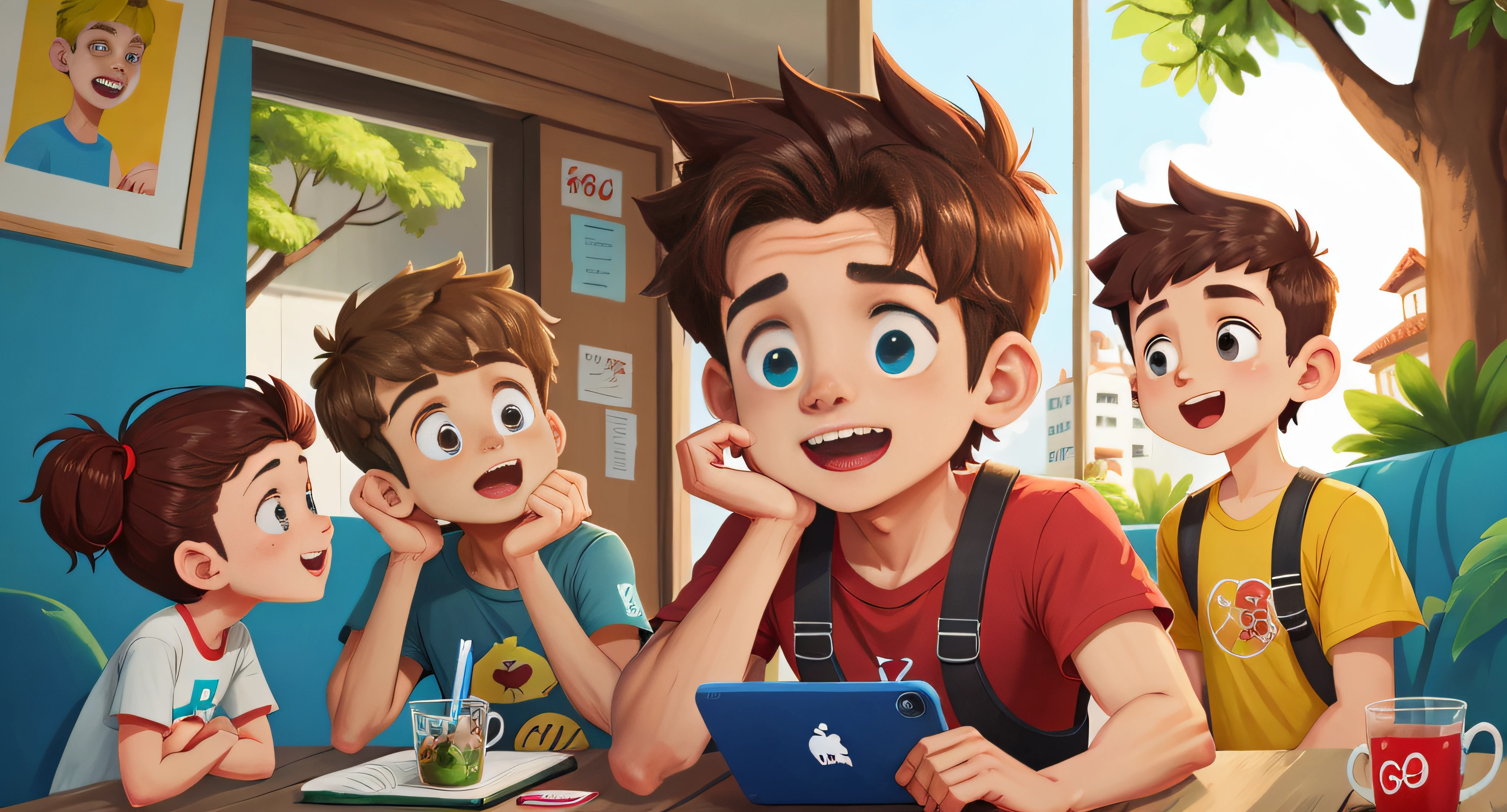 Lucas conversando com seus amigos no vilarejo