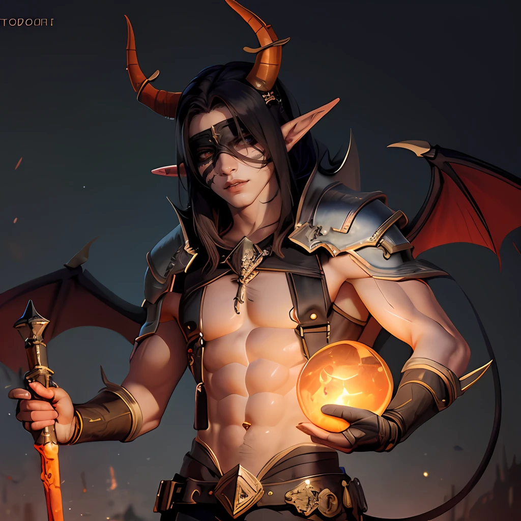 Warcraft, DEMON HUNTER, Blood Elf, ember, blindfold, horns demon, black hair, Half-demon, male, Guy, scales on the skin, hairlong, male, ember, Half-Demon Man, The Young Elf, blindfolded, scaled skin, Demon Tail, One character, Tatoo, Illidari, One character per image, Sindorai, World of Warcraft, Male elf, Male Blood Elf