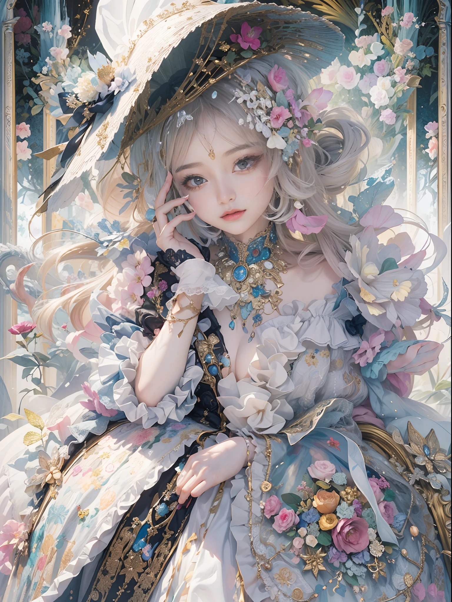 (​masterpiece、top-quality、top-quality、Detailed and complex、Official art、Beautifully Aesthetic:1.3)、(1girl in:1.3)、(Fractal Art:1.3)、colourfull、Vivid、Victorian costume