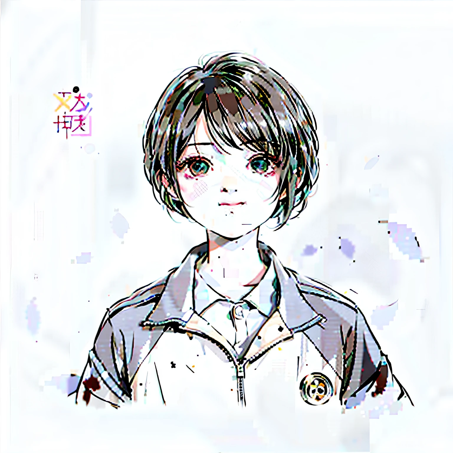 Anime girl with short hair and jacket with leaves in background, with short hair, chihiro! fujisaki, Makoto shinkai style, inspired by Ma Yuanyu, in an anime style, makoto shinkai art style, In anime style, in the style of makoto shinkai, Chinese anime style, Female protagonist 👀 :8